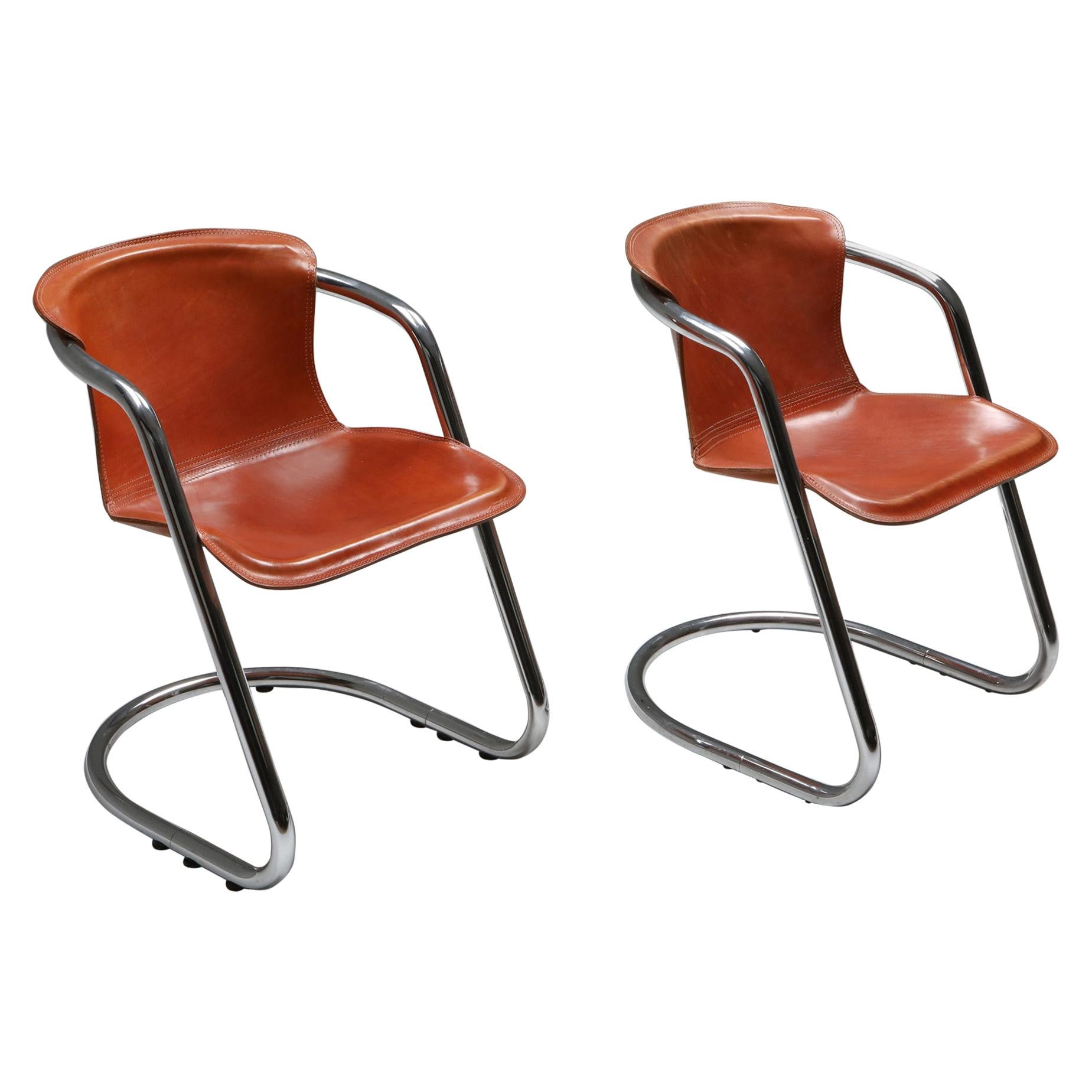 Cognac Leather Armchairs Willy Rizzo