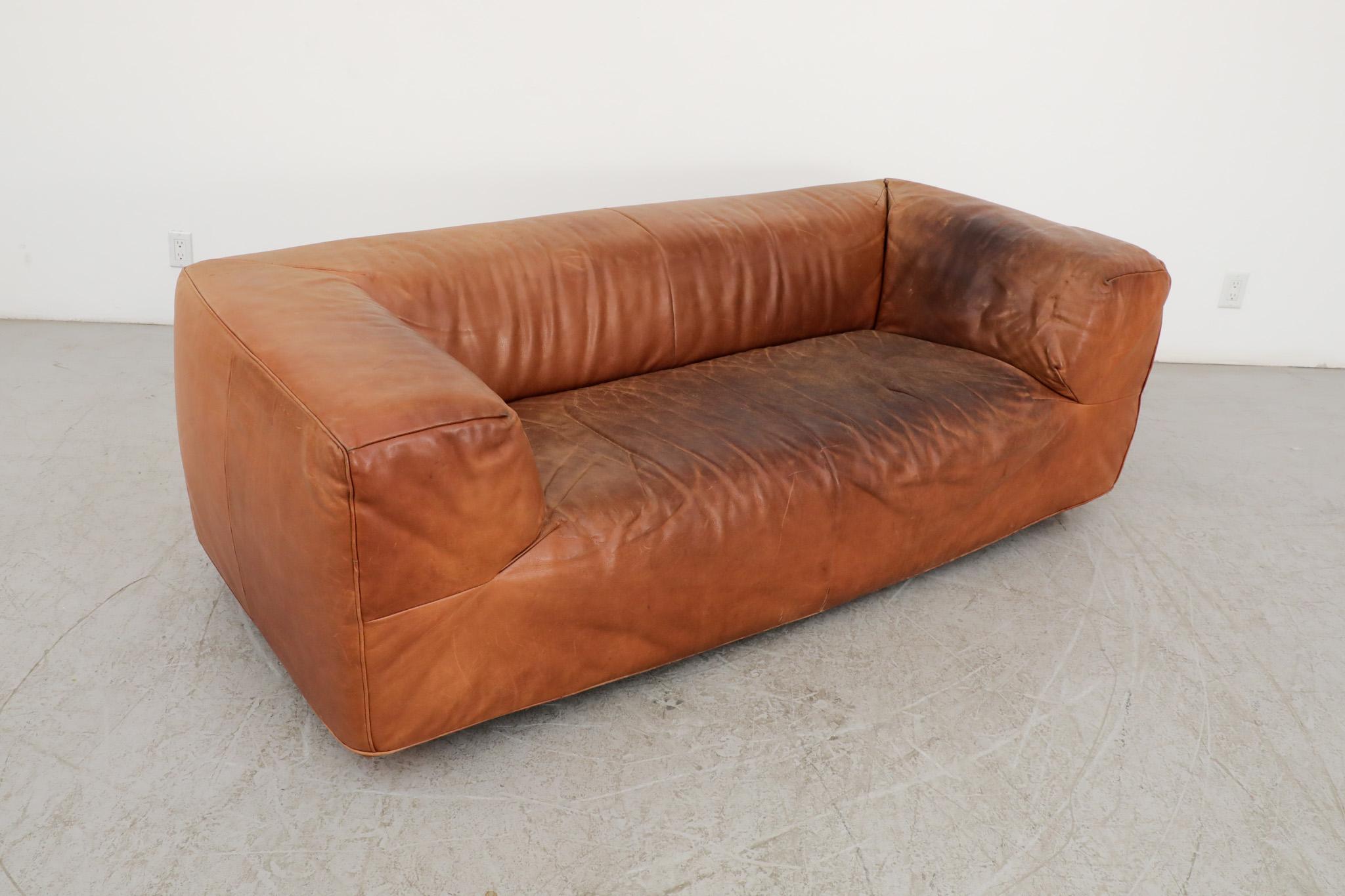 Cognacfarbenes Leder-Sofa „ Aztec“ von Gerard Van Den Berg für Montis (Mitte des 20. Jahrhunderts) im Angebot