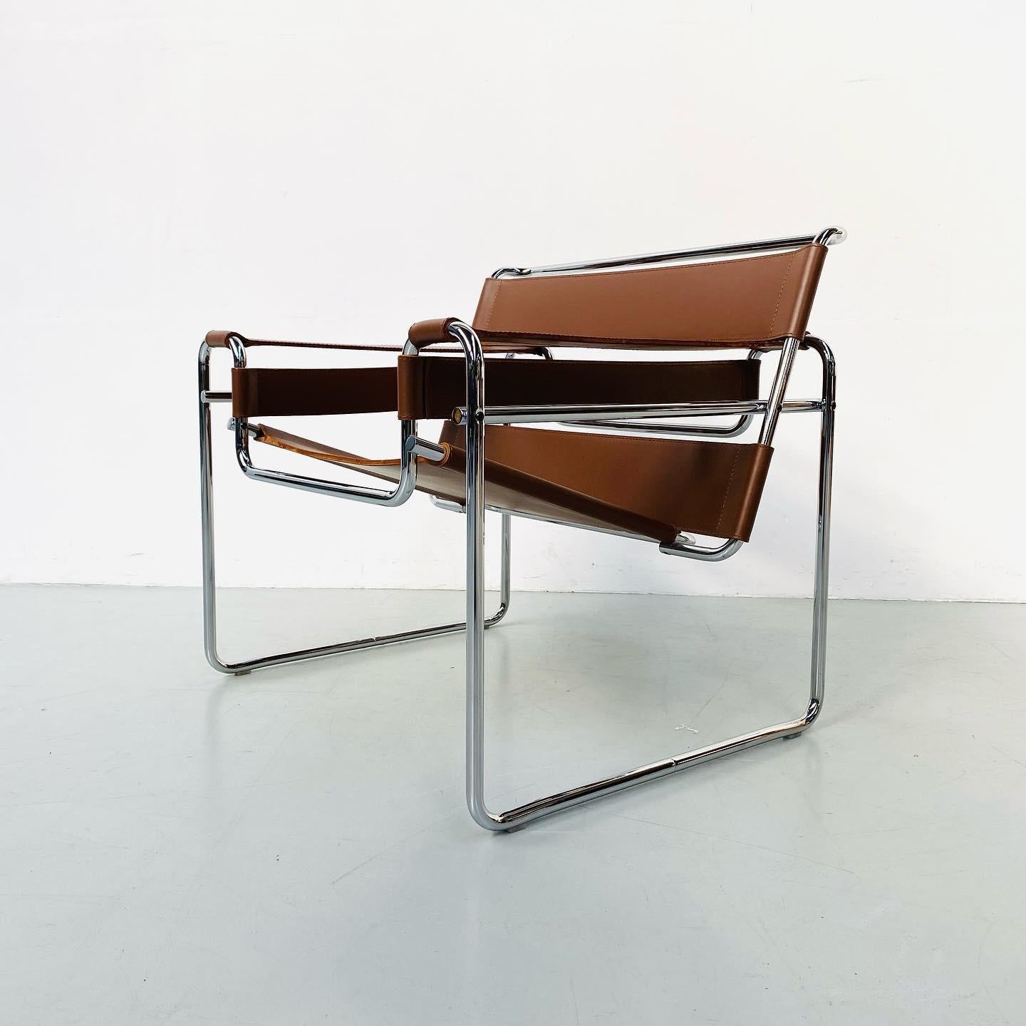 Bauhaus Cognac Leather B3 Wassily Chair by Marcel Breuer for Knoll Studio, 1980s