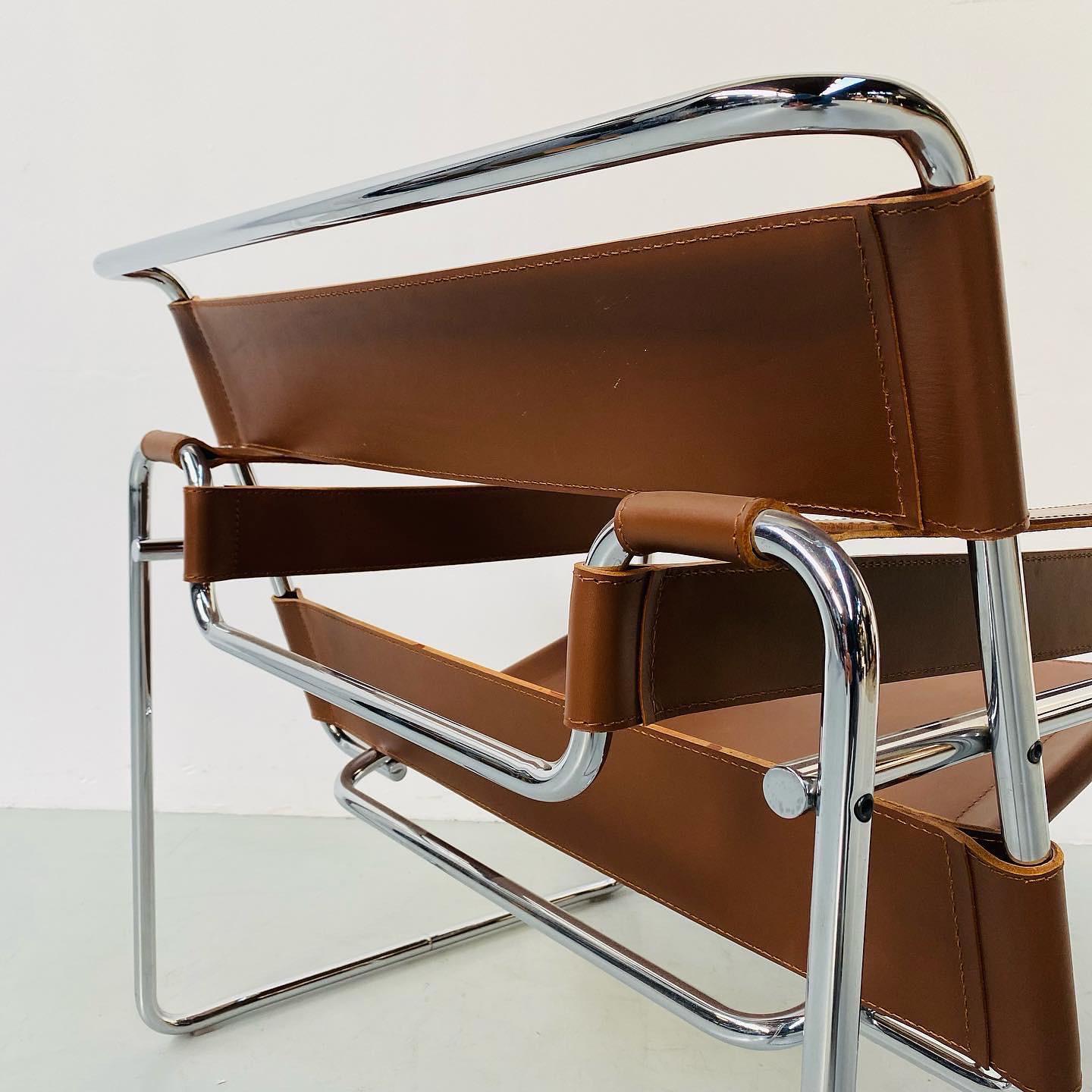German Cognac Leather B3 Wassily Chair by Marcel Breuer for Knoll Studio, 1980s