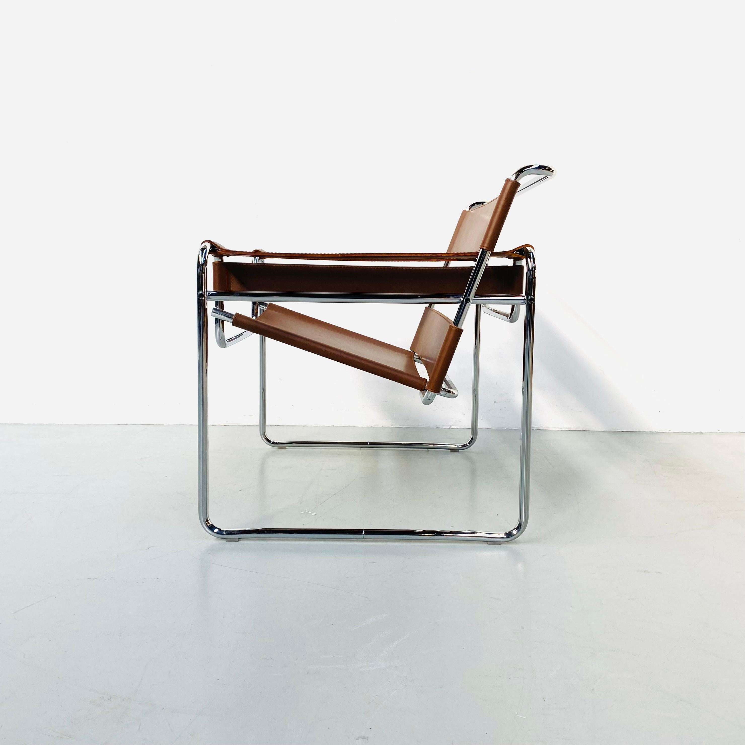 Steel Cognac Leather B3 Wassily Chair by Marcel Breuer for Knoll Studio, 1980s