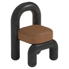 Cognac Leather Black Oak Lithic Dining Chair by Maha Alavi Studio