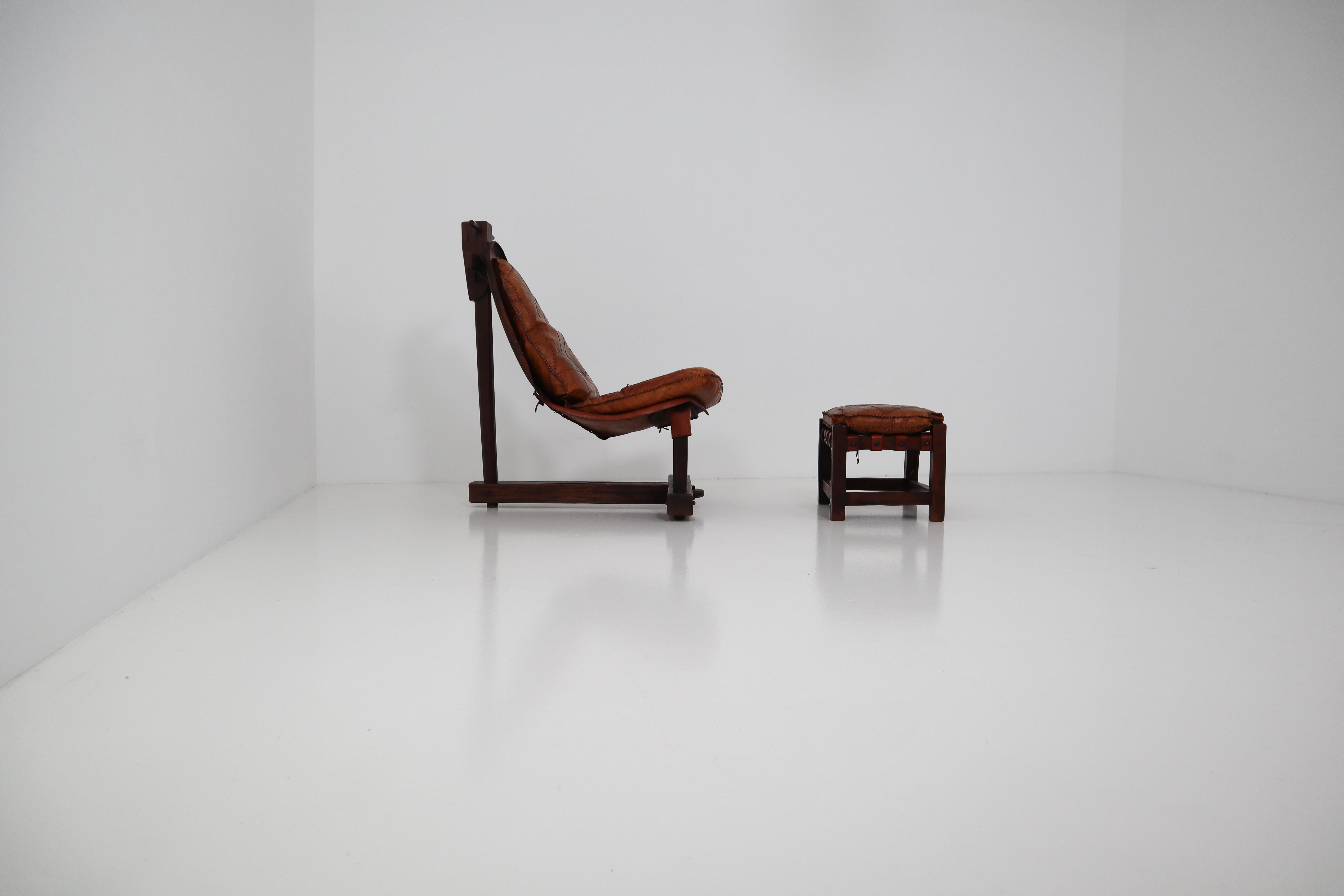 Cognac Leather Brazilian Chair and Ottoman 1