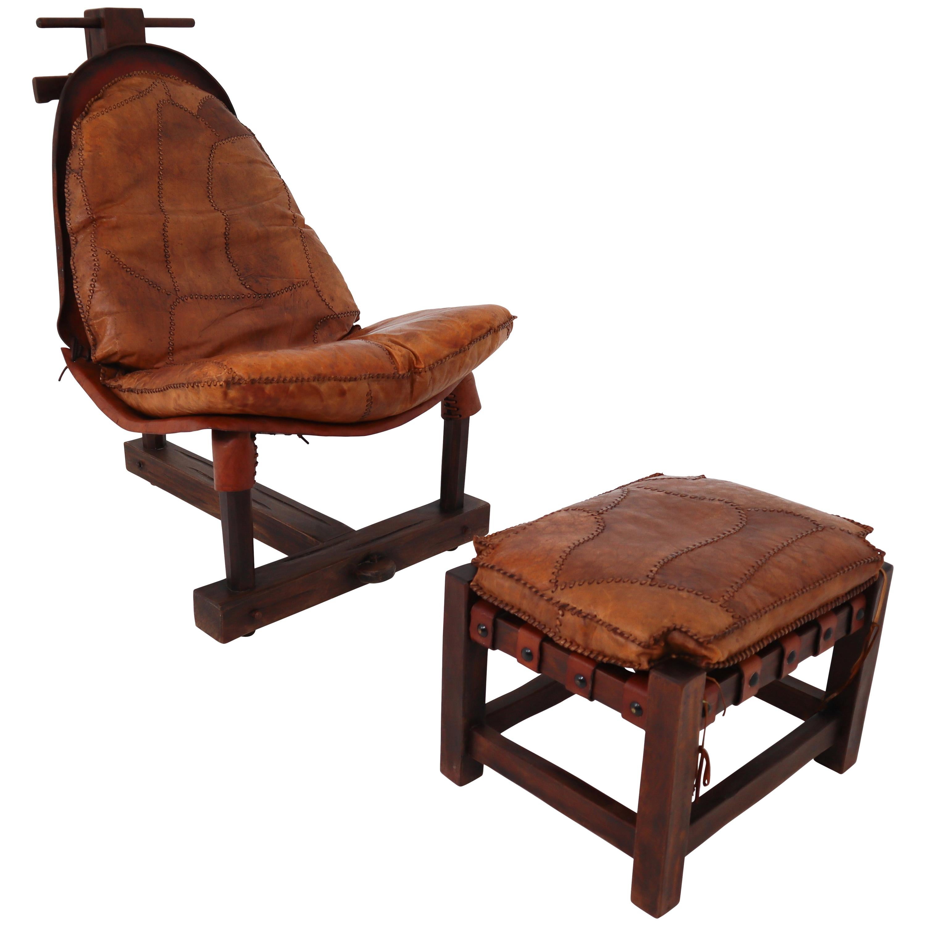 Cognac Leather Brazilian Chair and Ottoman
