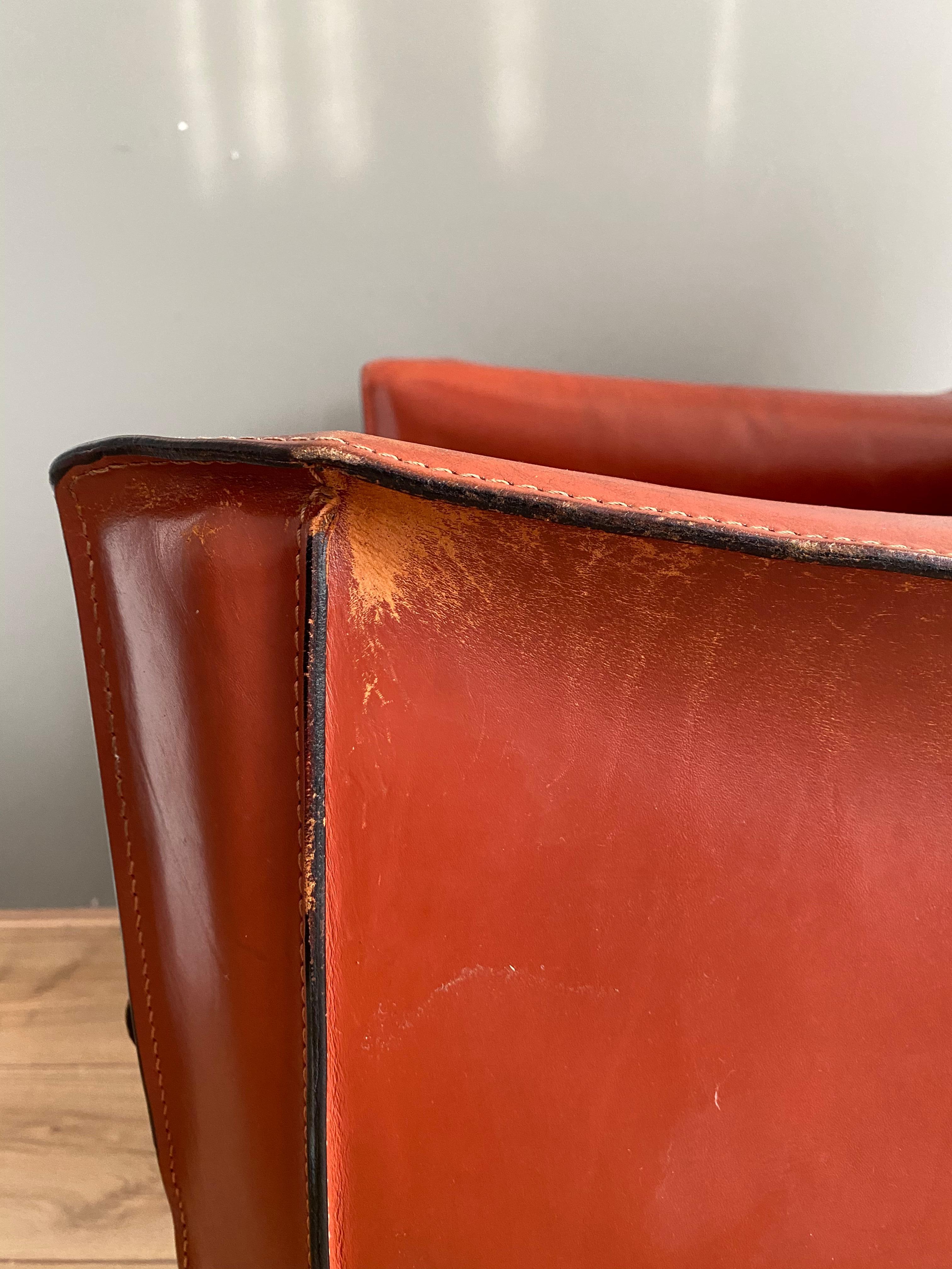 Cognac Leather Cab Lounge Chair by Mario Bellini, 1970s For Sale 4