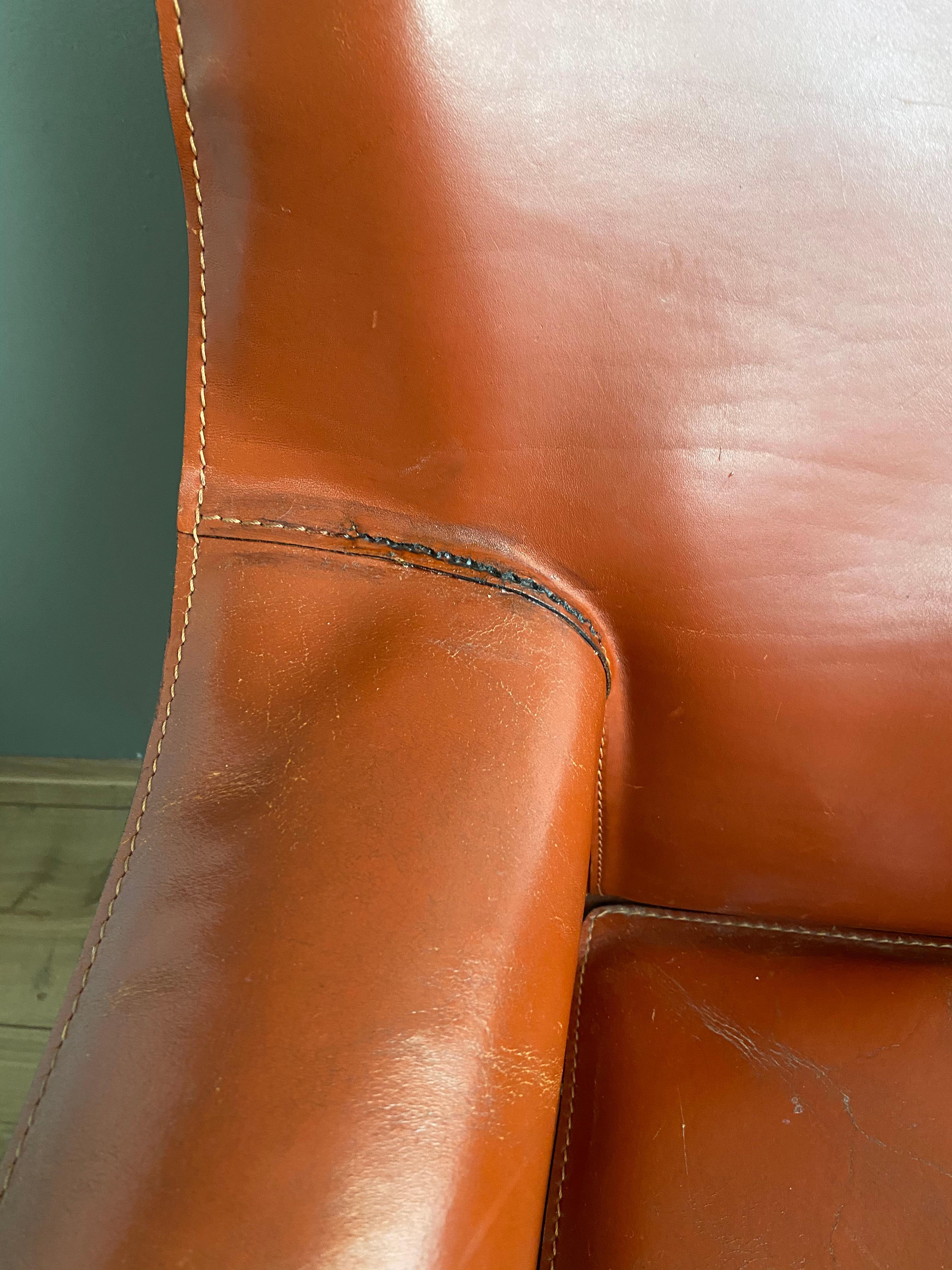Cognac Leather Cab Lounge Chair by Mario Bellini, 1970s For Sale 5