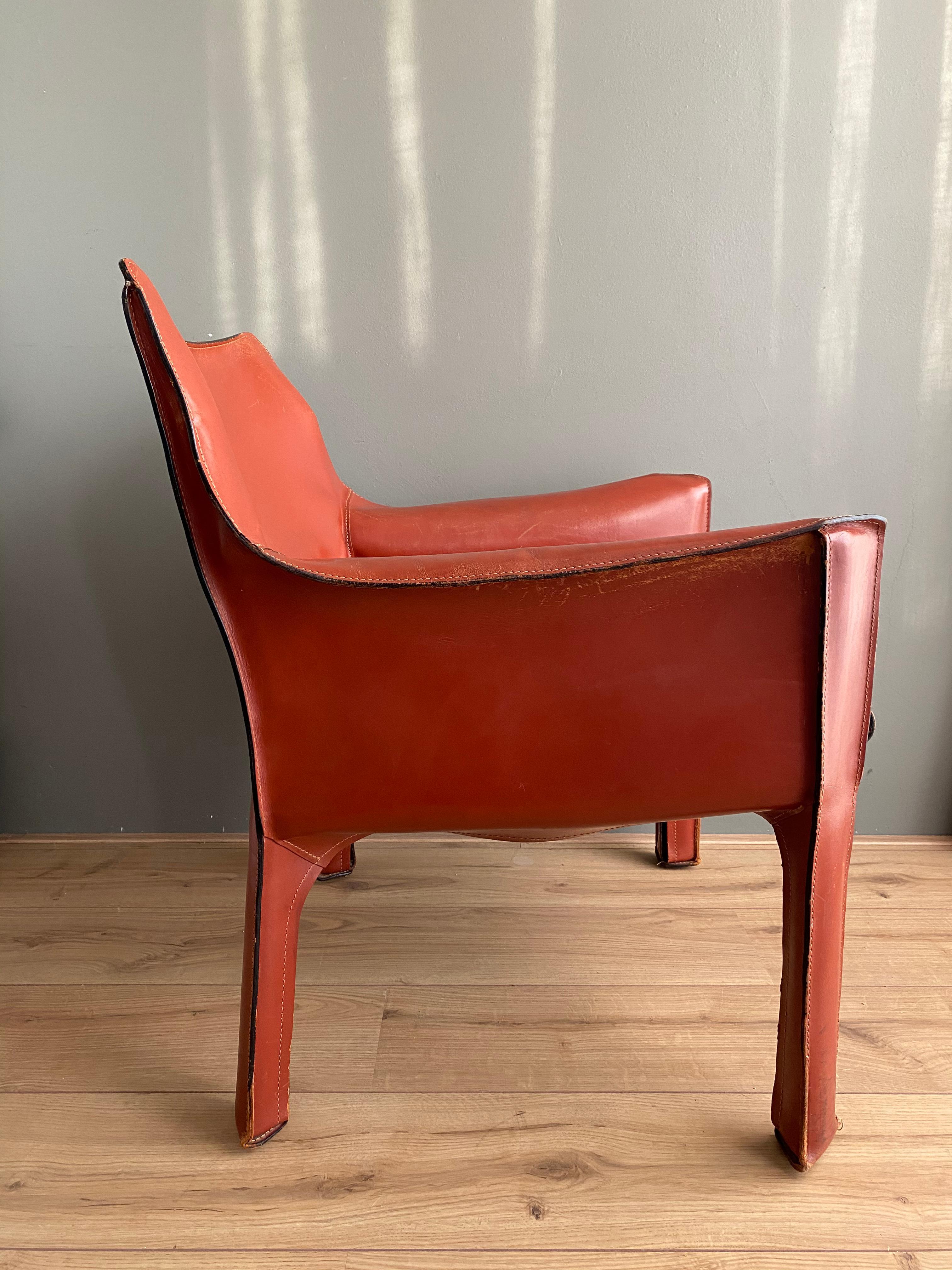 Cognac Leather Cab Lounge Chair by Mario Bellini, 1970s In Good Condition For Sale In Schagen, NL