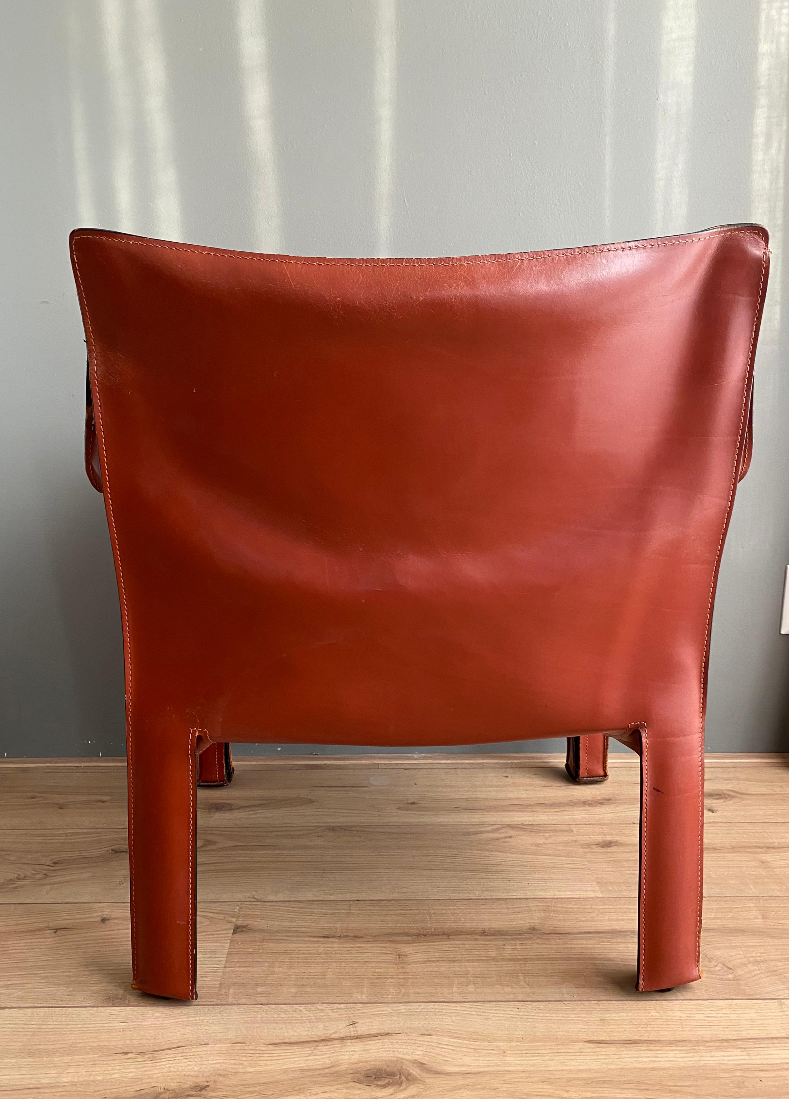 20th Century Cognac Leather Cab Lounge Chair by Mario Bellini, 1970s For Sale