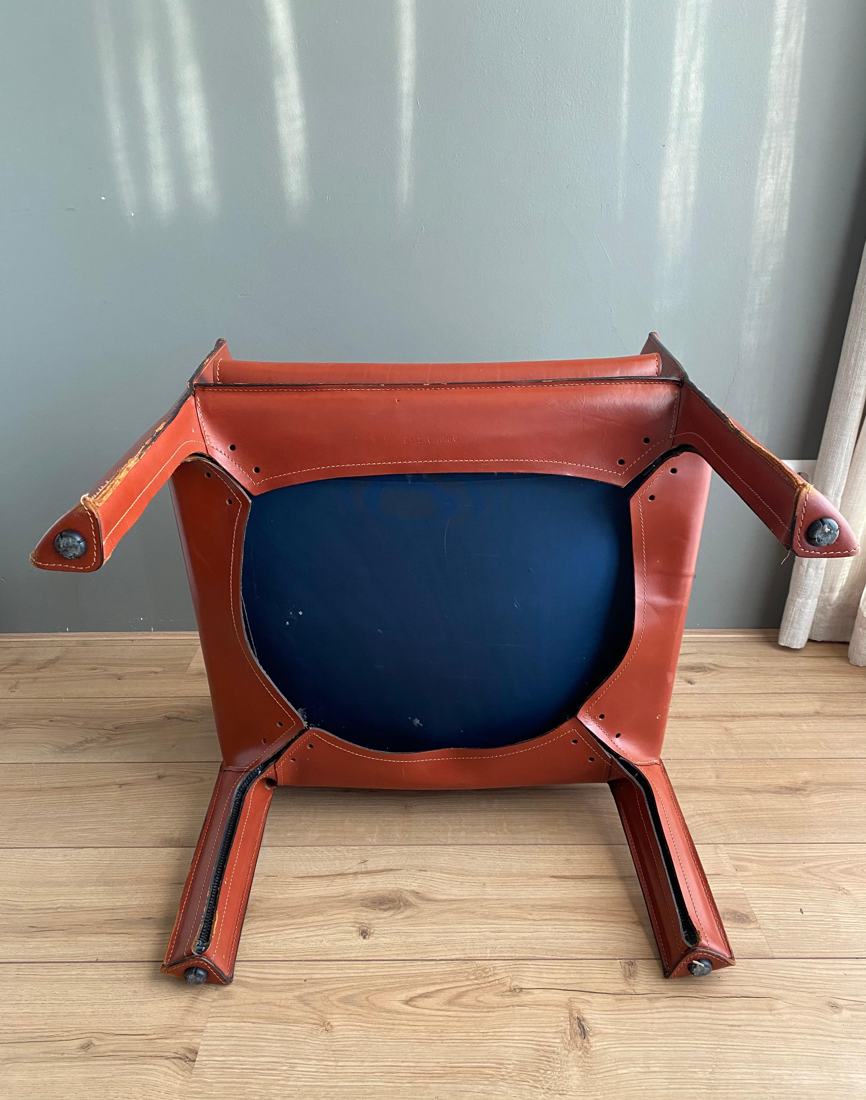 Cognac Leather Cab Lounge Chair by Mario Bellini, 1970s For Sale 1