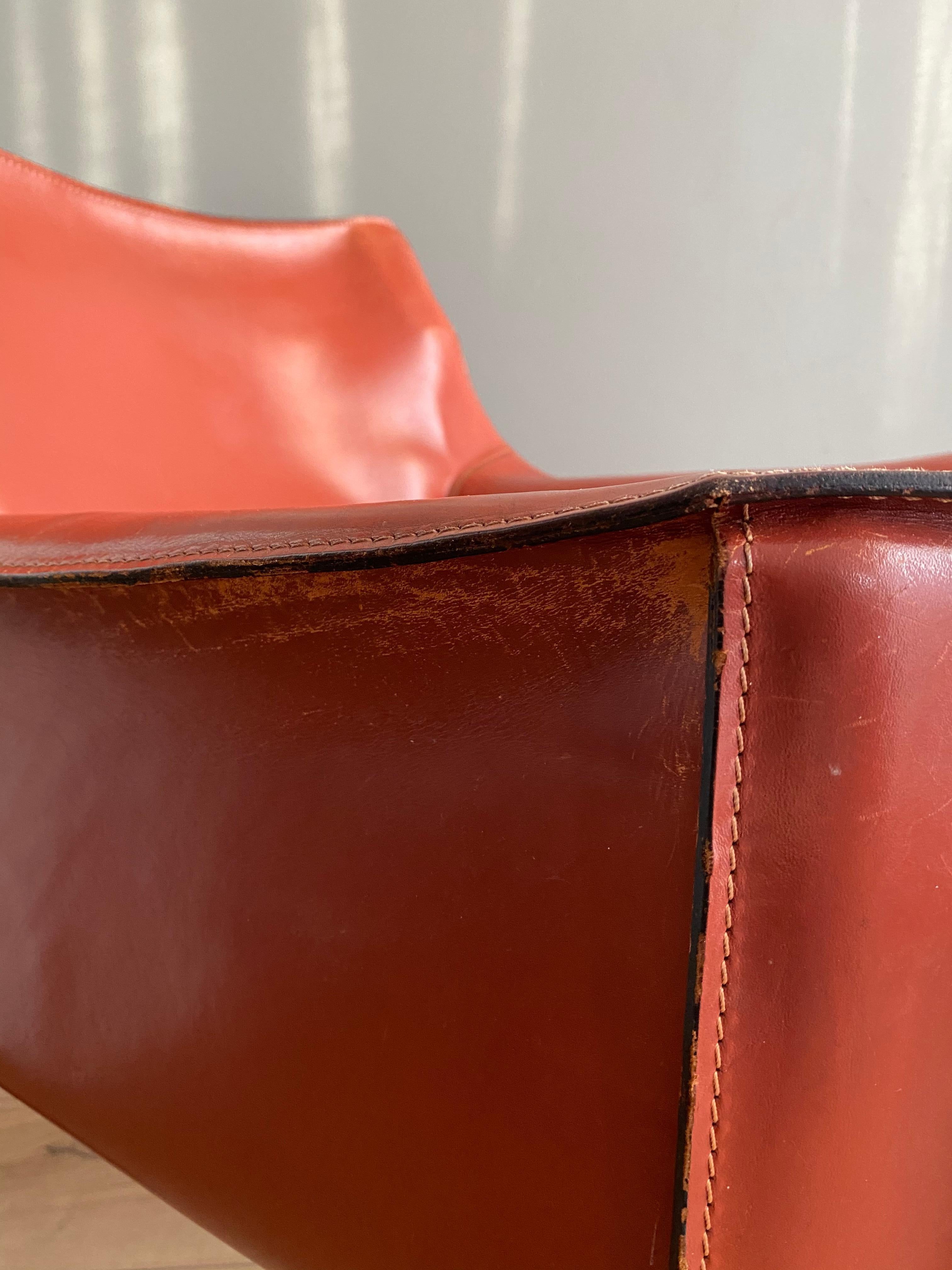 Cognac Leather Cab Lounge Chair by Mario Bellini, 1970s For Sale 2