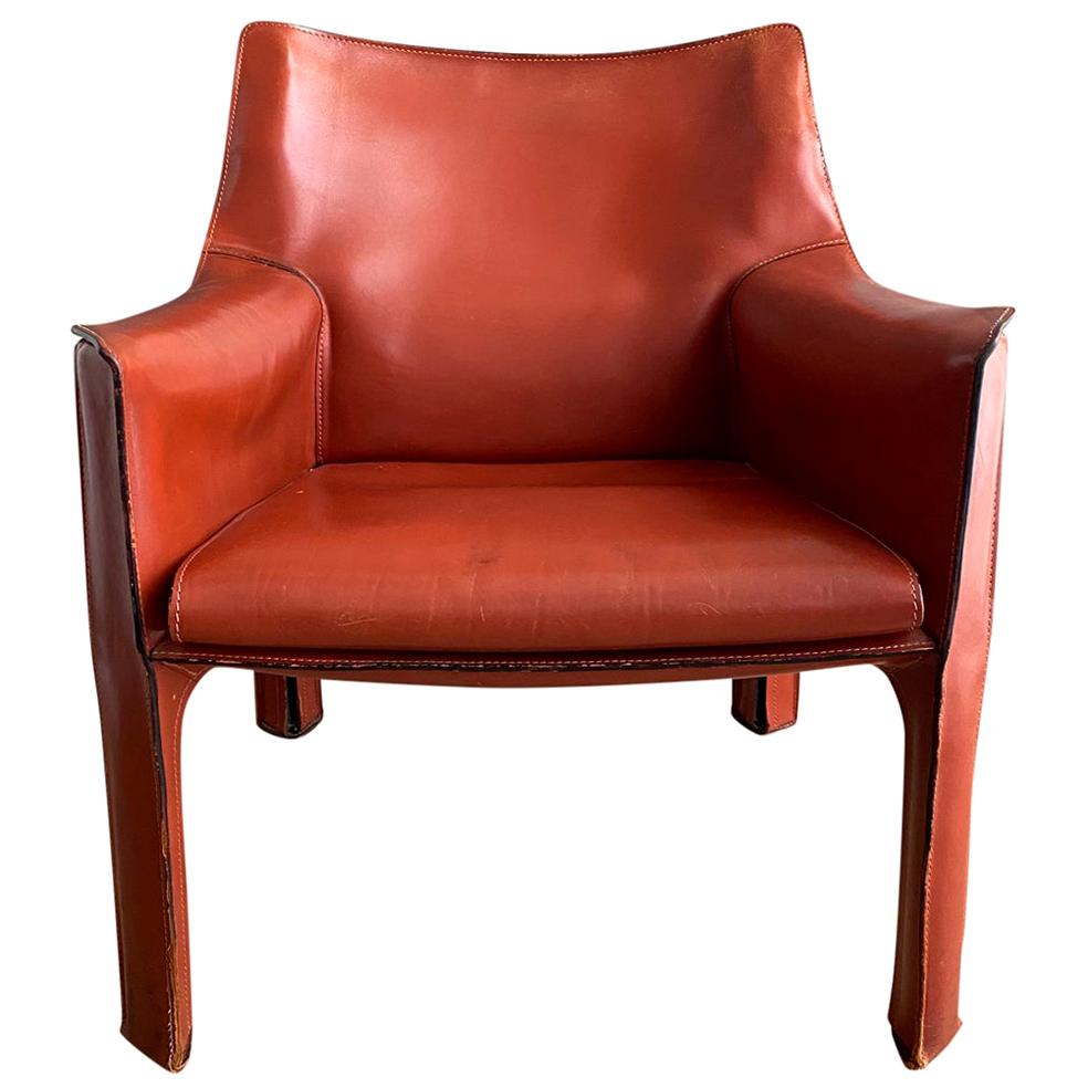Cognac Leather Cab Lounge Chair by Mario Bellini, 1970s