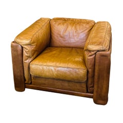 Cognac Leather Chair, Italy 1970s-1980s