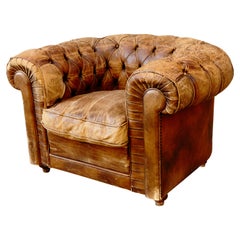 Vintage Cognac Leather Chesterfield Easychair, circa 1940