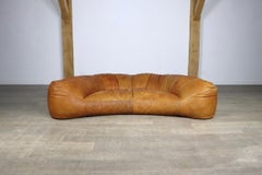 Cognac Leather Croissant Sofa by Raphael Raffel for Honore Paris, 1970s