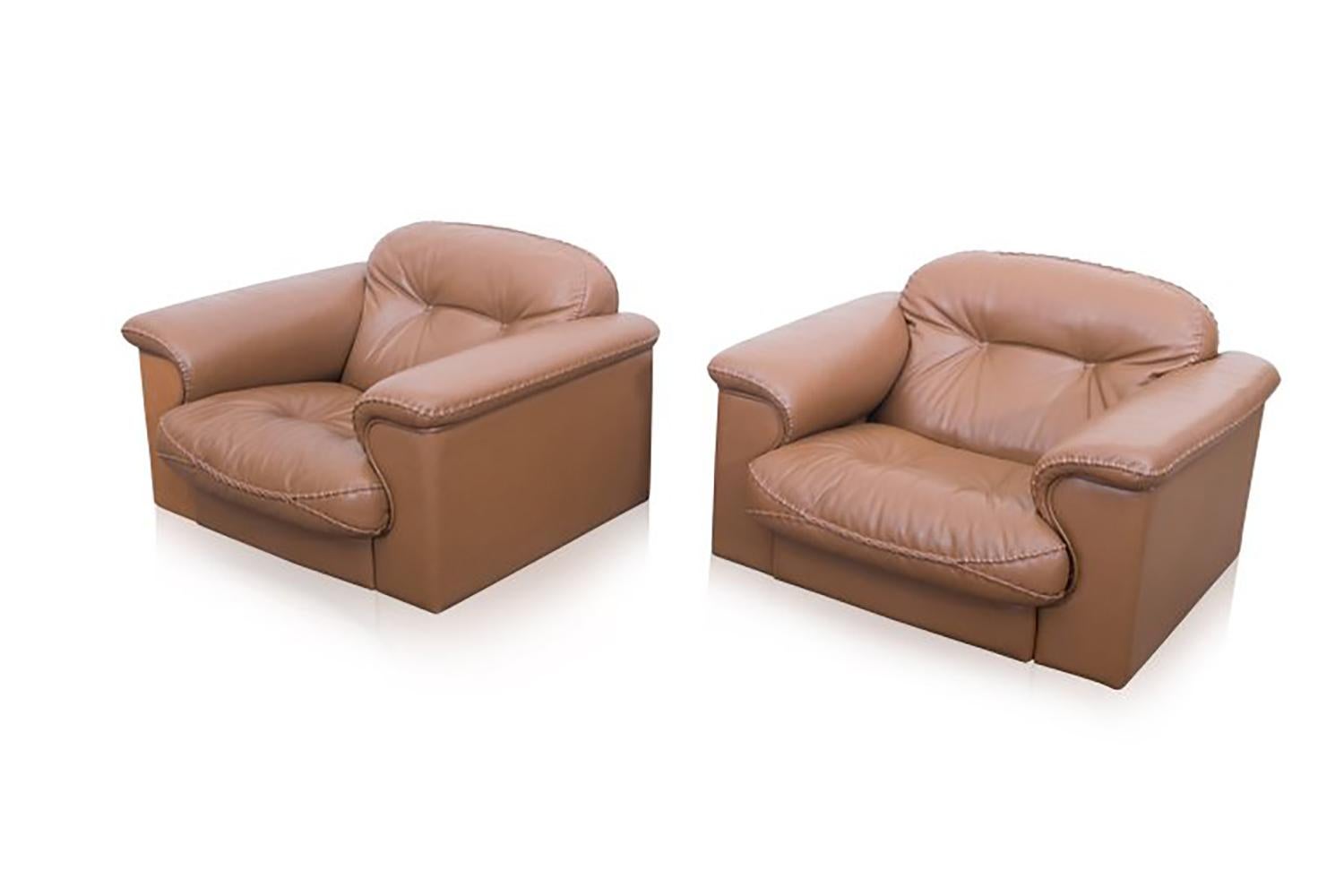 Mid-Century Modern Cognac leather De Sede Mid-Century modern Adjustable DS 101 Sofa Set