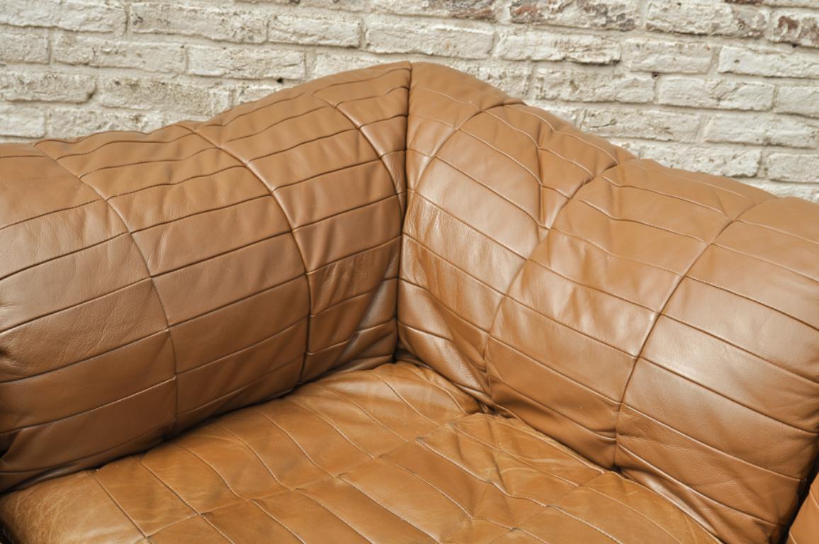 20th Century Cognac Leather “De Sede Style” Patchwork Element Sofa Attrb. Laauser, Germany
