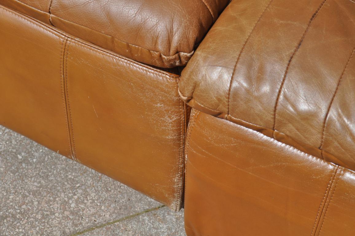 Cognac Leather “De Sede Style” Patchwork Element Sofa Attrb. Laauser, Germany 2