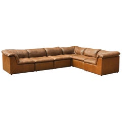 Cognac Leather “De Sede Style” Patchwork Element Sofa Attrb. Laauser, Germany