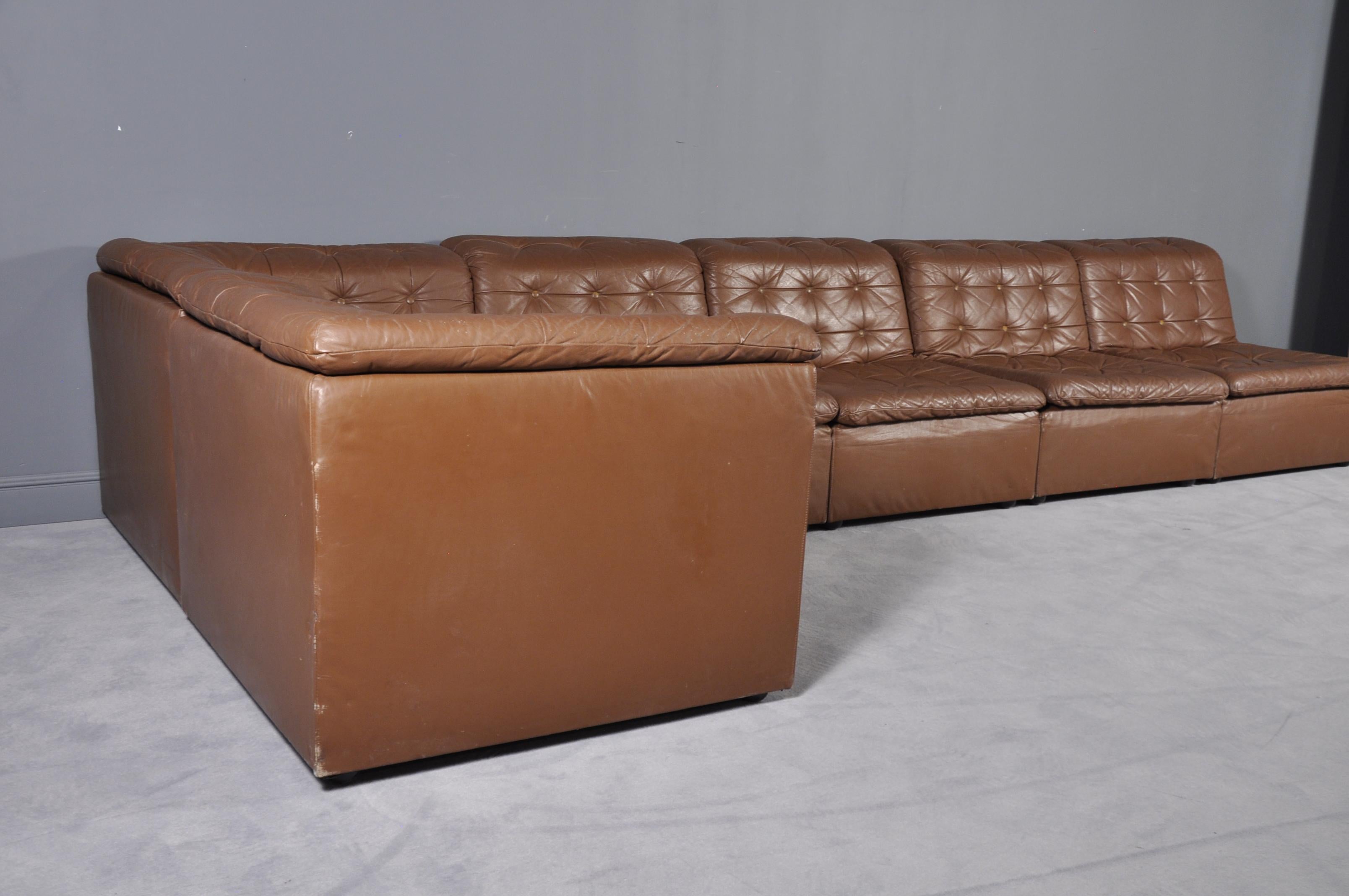 Cognac leather “De Sede Style” patchwork modular sofa from Laauser, Germany, 1970s.