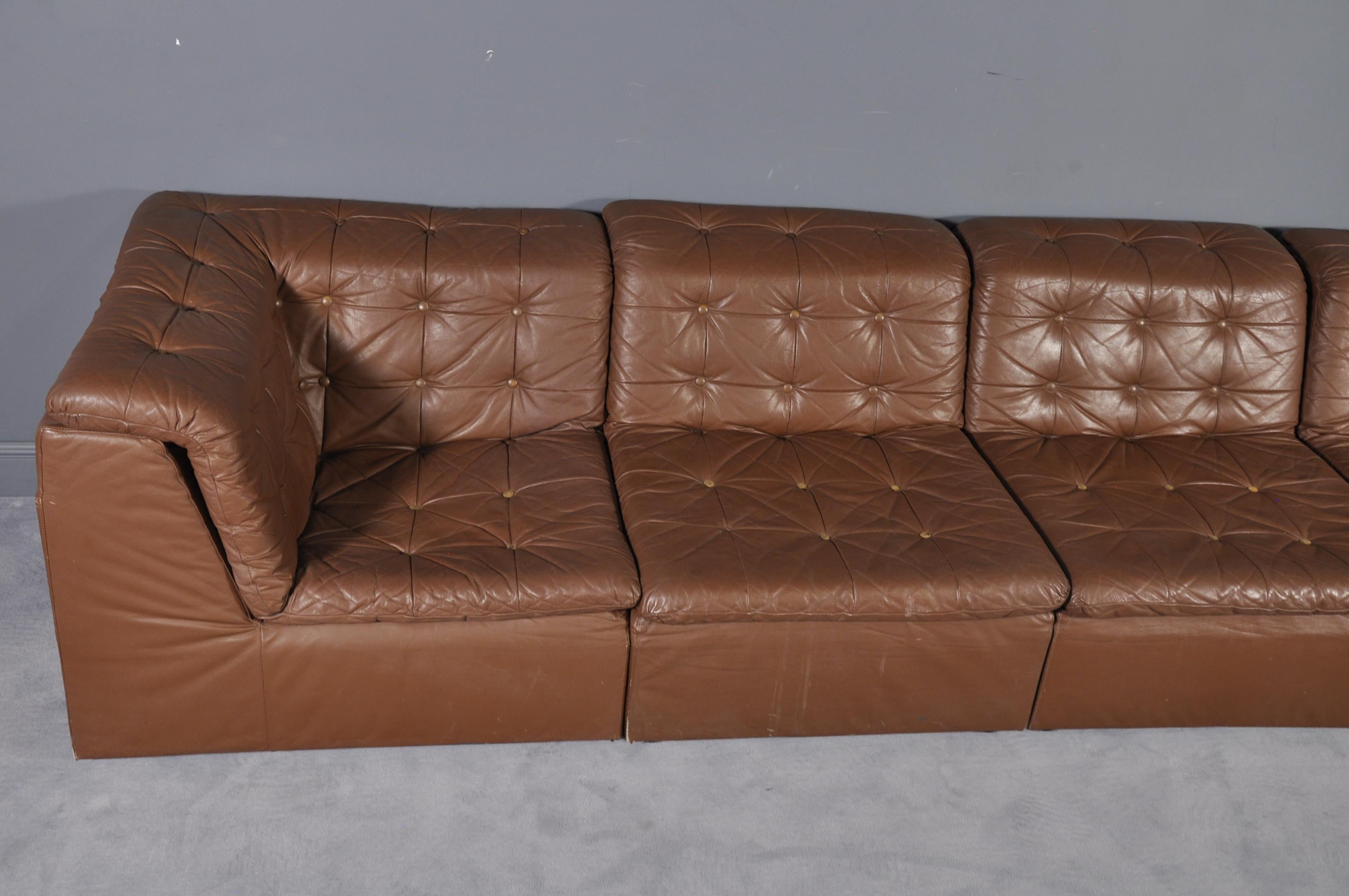 Cognac Leather “De Sede Style” Patchwork Modular Sofa from Laauser, Germany 1970 In Good Condition For Sale In Bucharest, RO