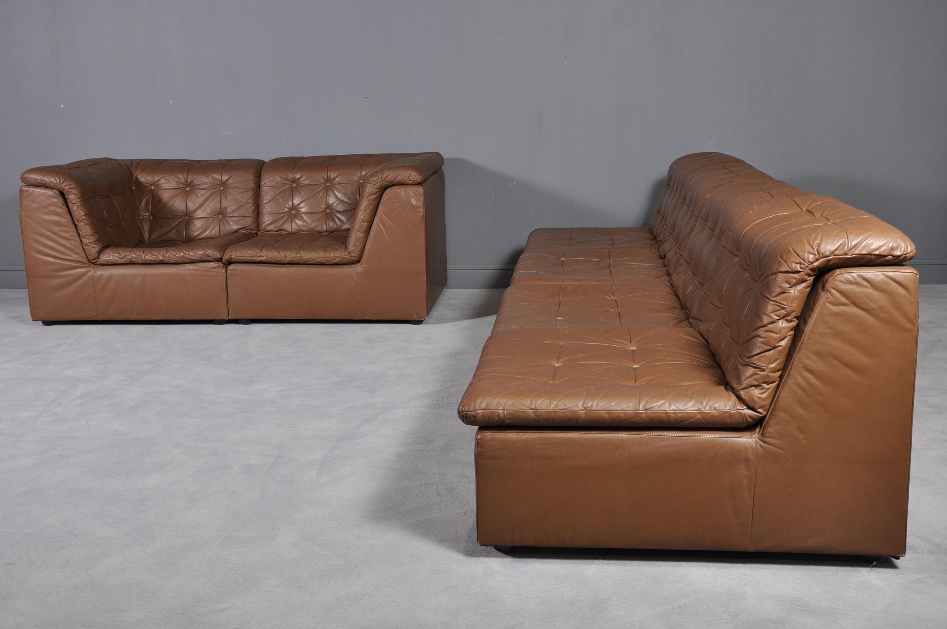 Cognac Leather “De Sede Style” Patchwork Modular Sofa from Laauser, Germany 1970 For Sale 1