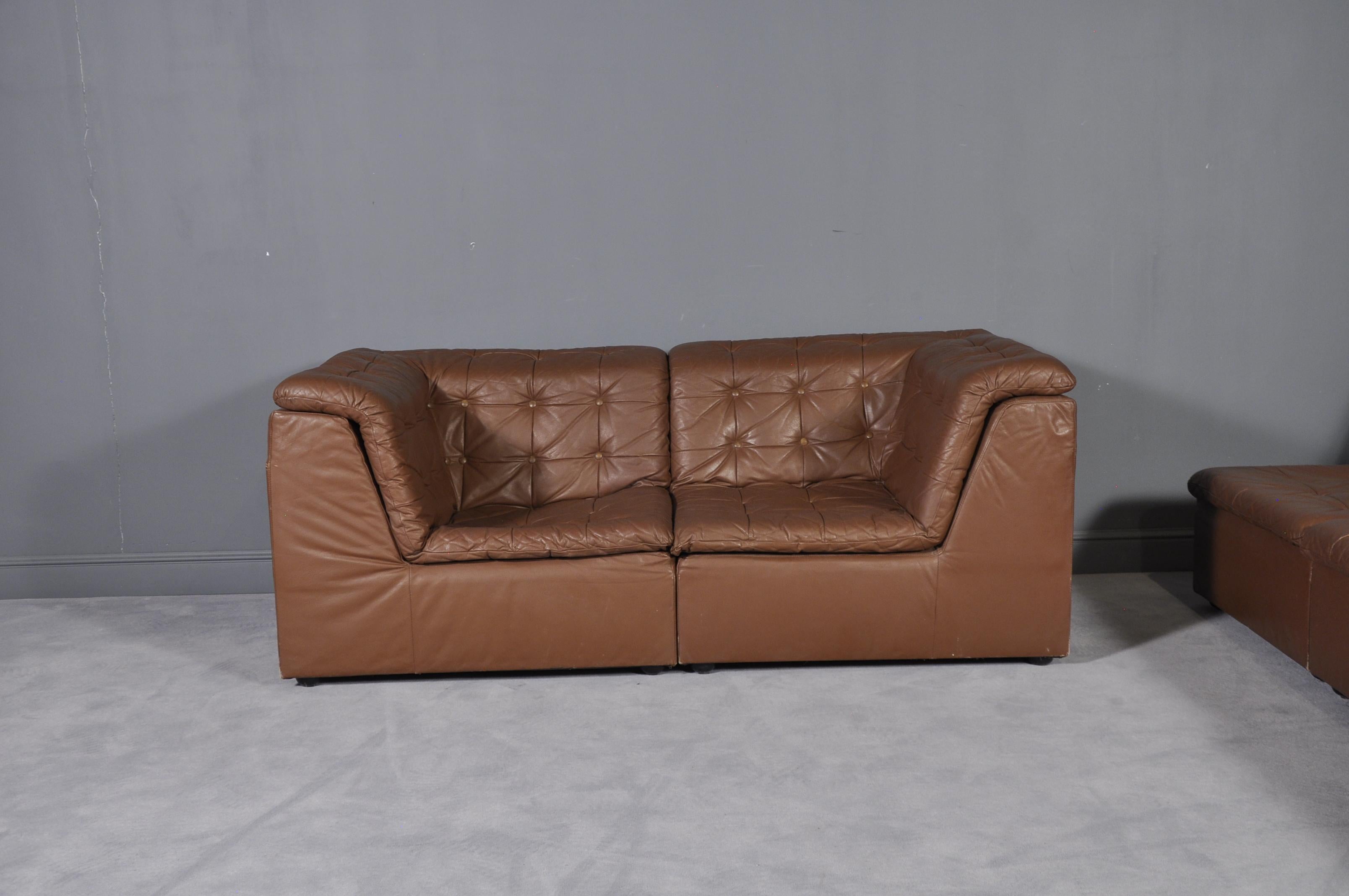 Cognac Leather “De Sede Style” Patchwork Modular Sofa from Laauser, Germany 1970 For Sale 2
