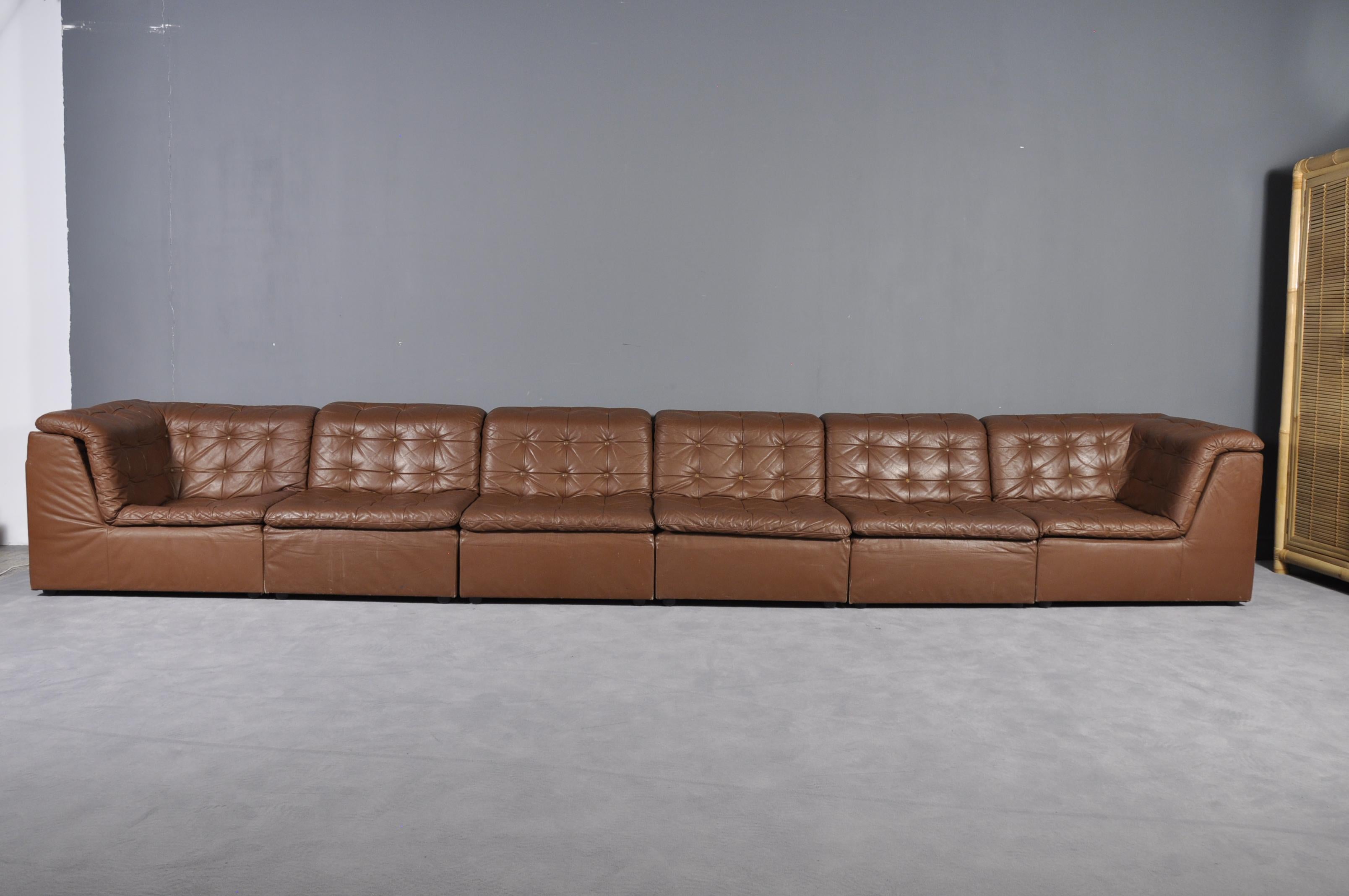 Cognac Leather “De Sede Style” Patchwork Modular Sofa from Laauser, Germany 1970 For Sale 4