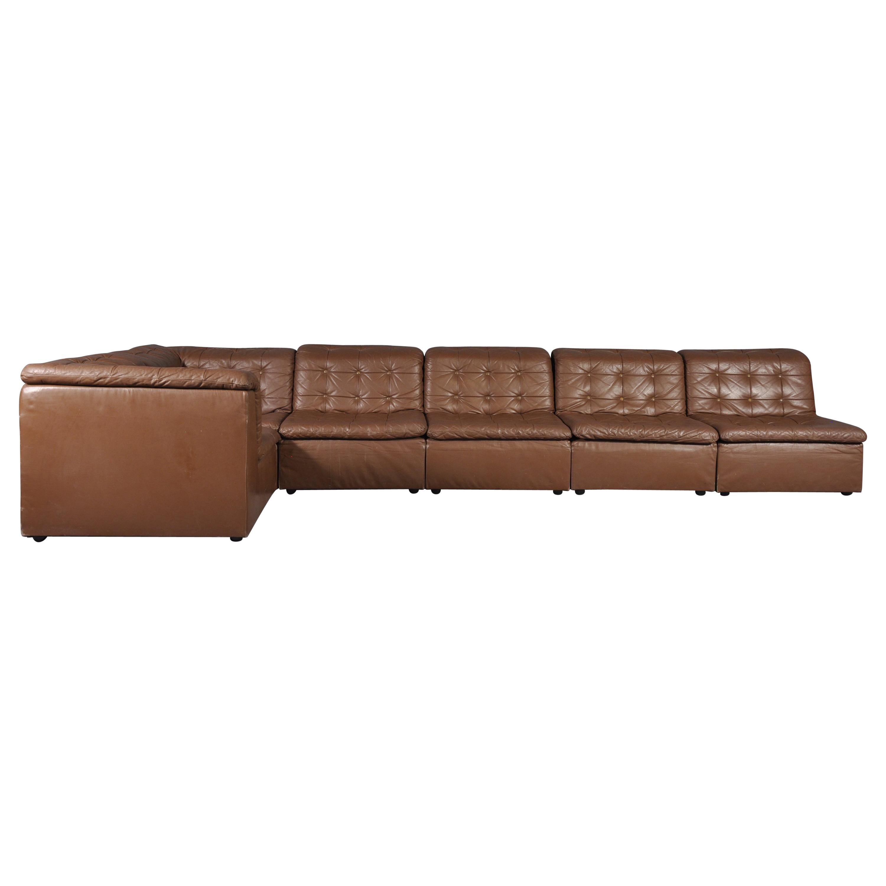 Cognac Leather “De Sede Style” Patchwork Modular Sofa from Laauser, Germany 1970 For Sale