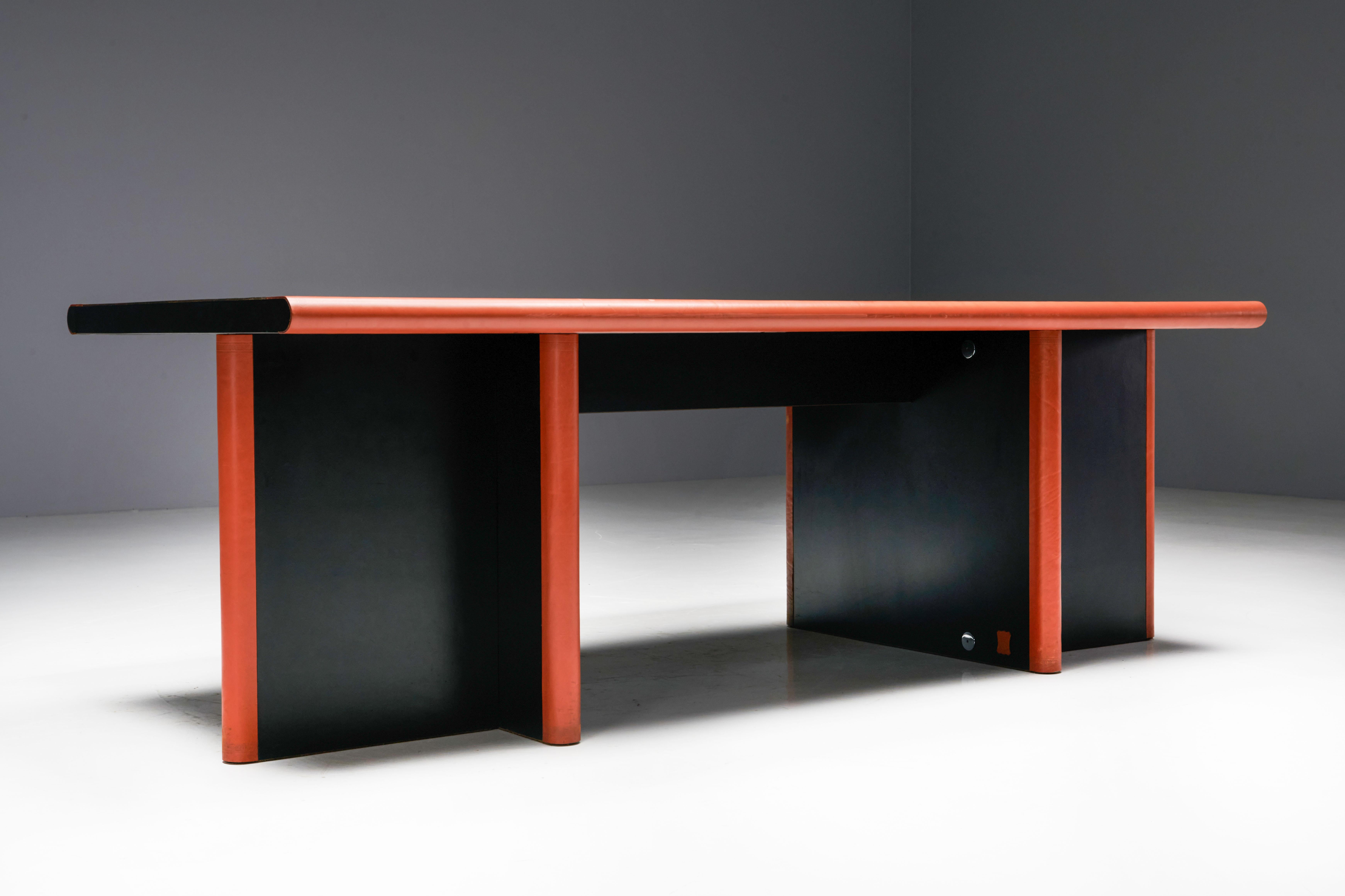 Cognac Leather Desk by Guido Faleschini for Mariani, Italy, 1970s For Sale 3