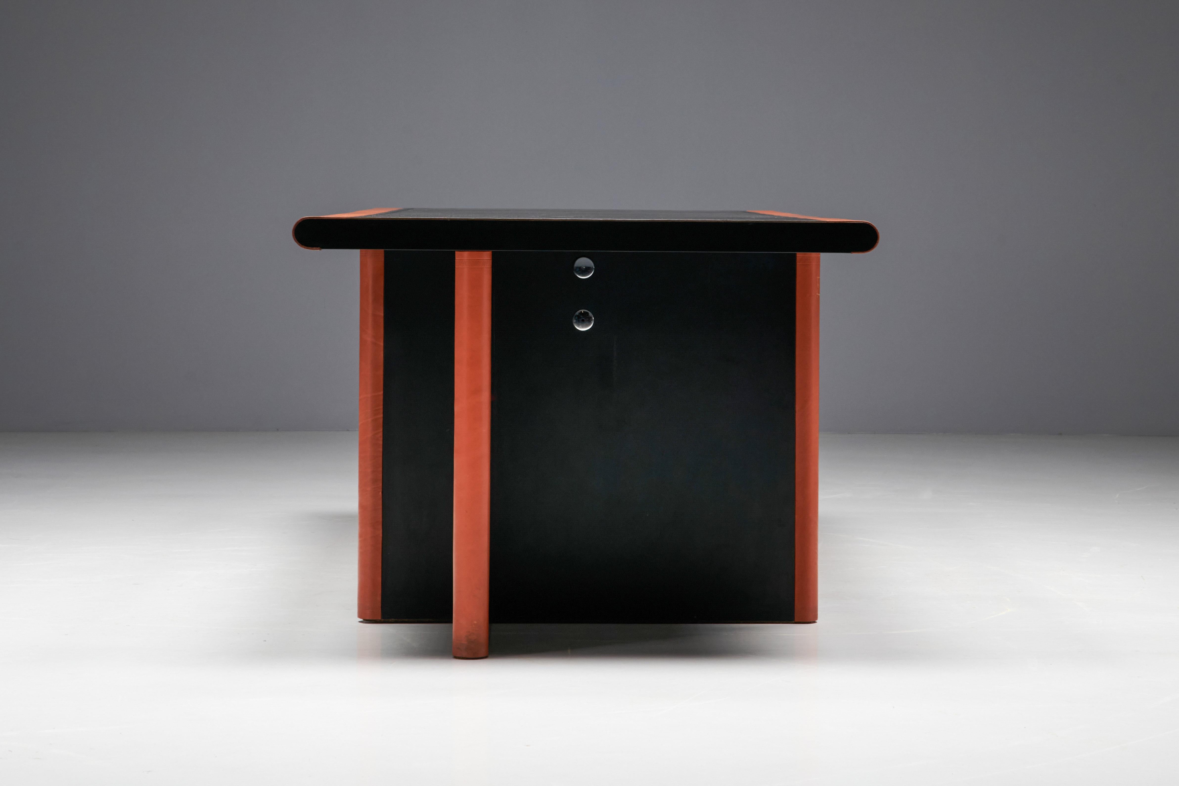 Cognac Leather Desk by Guido Faleschini for Mariani, Italy, 1970s For Sale 6
