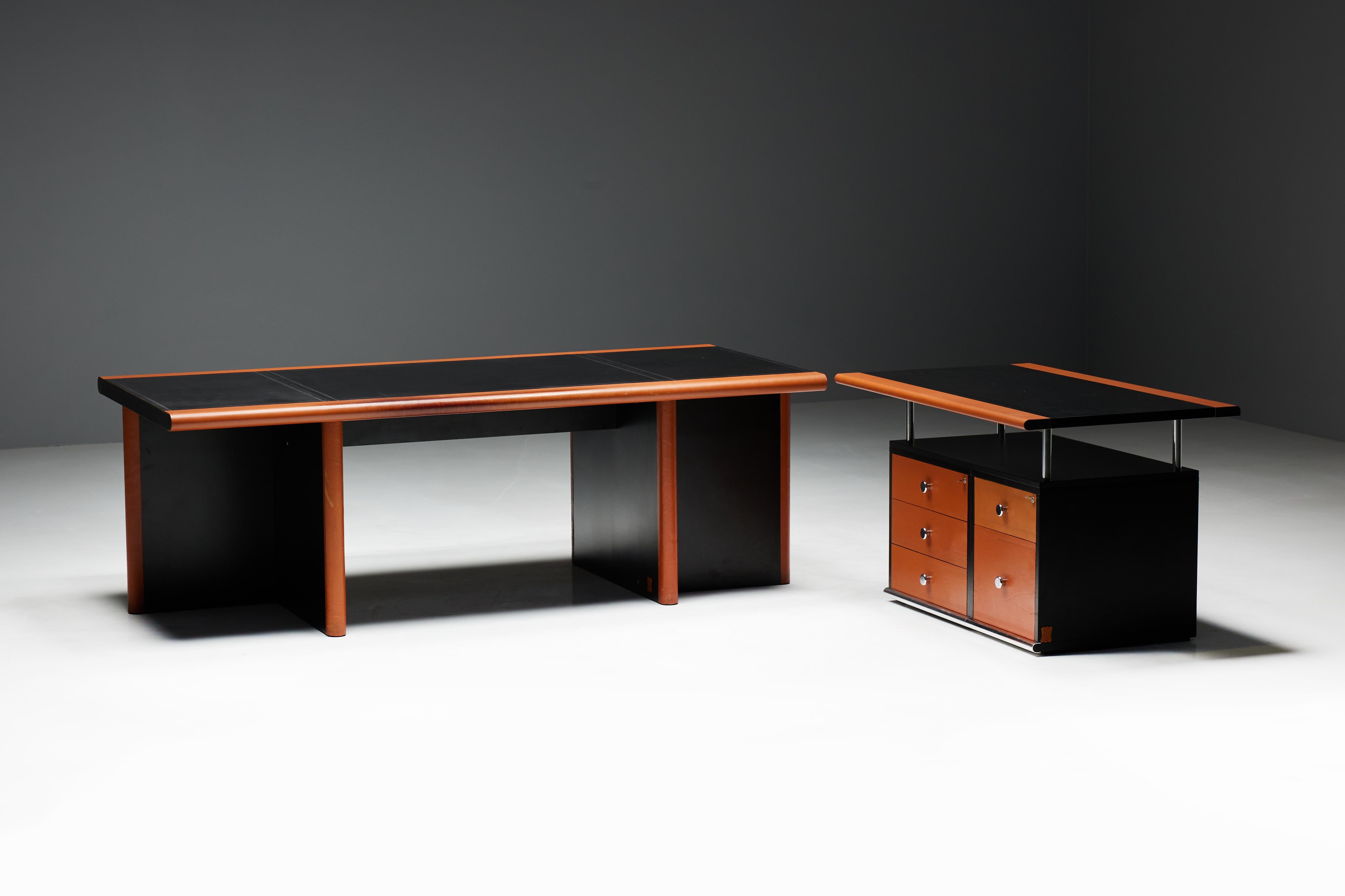 Mid-Century Modern Cognac Leather Desk by Guido Faleschini for Mariani, Italy, 1970s For Sale