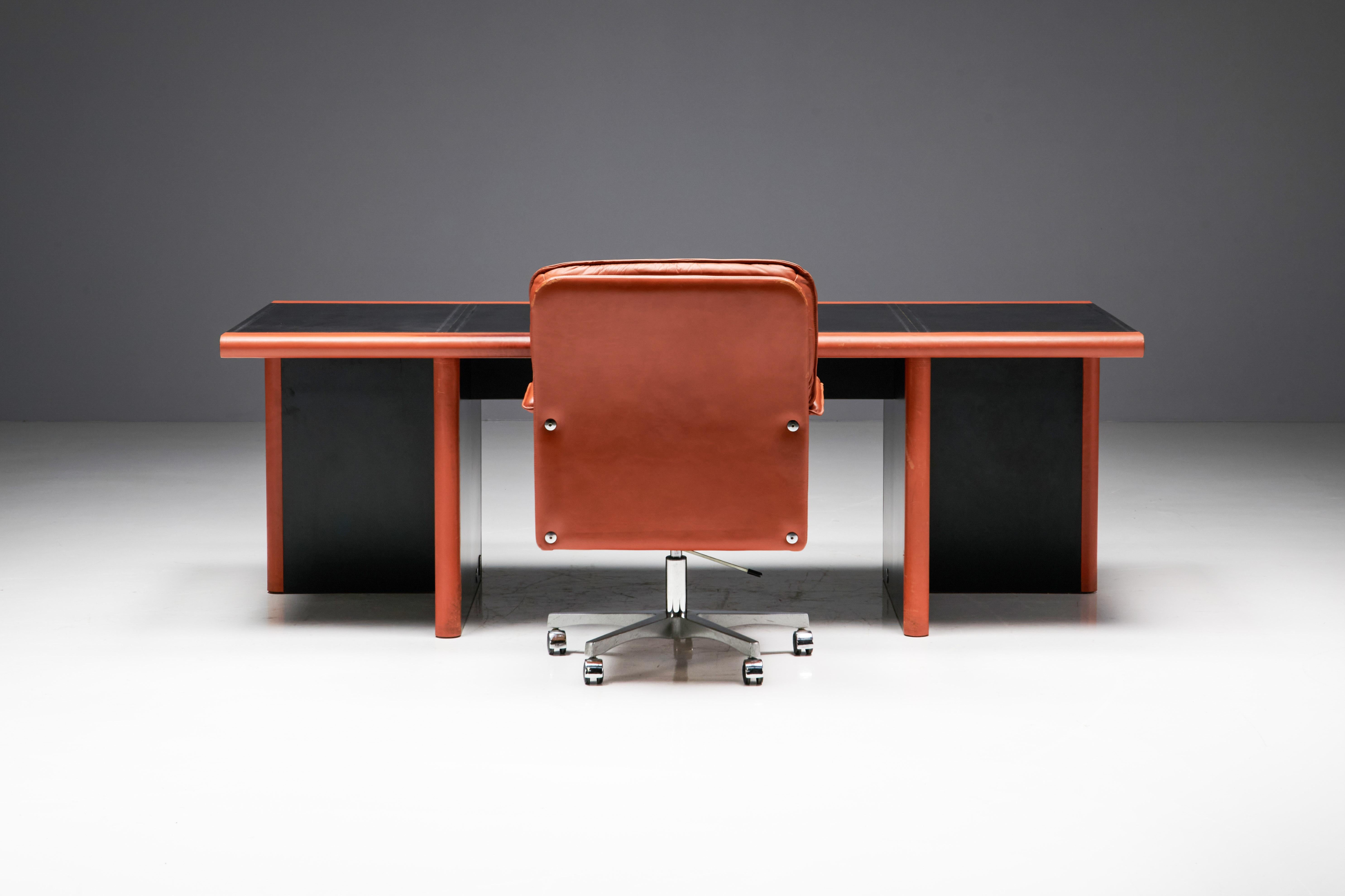 Late 20th Century Cognac Leather Desk by Guido Faleschini for Mariani, Italy, 1970s For Sale