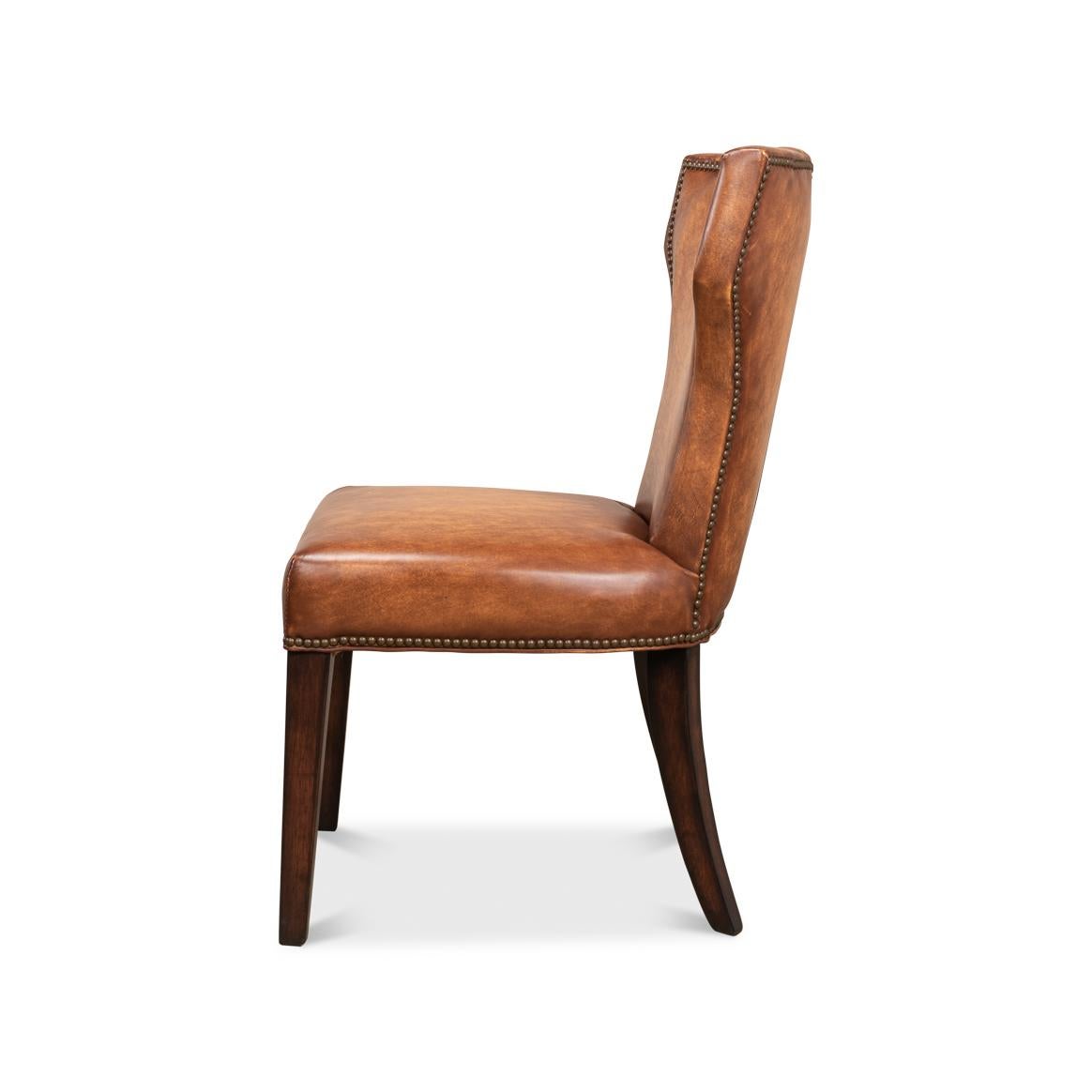 American Classical Cognac Leather Dining Chair For Sale