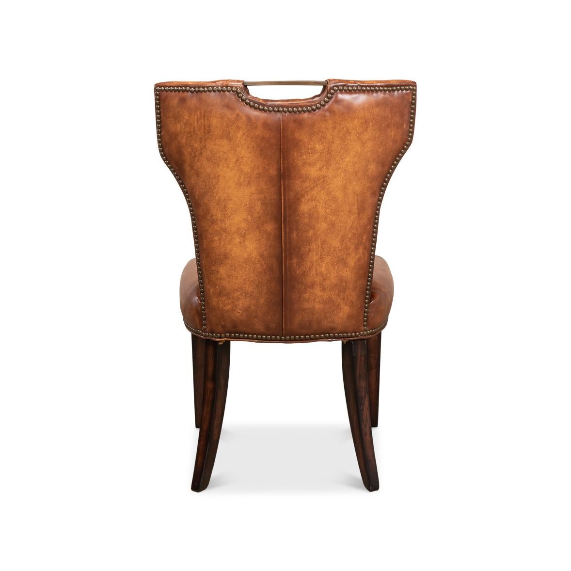 Asian Cognac Leather Dining Chair For Sale