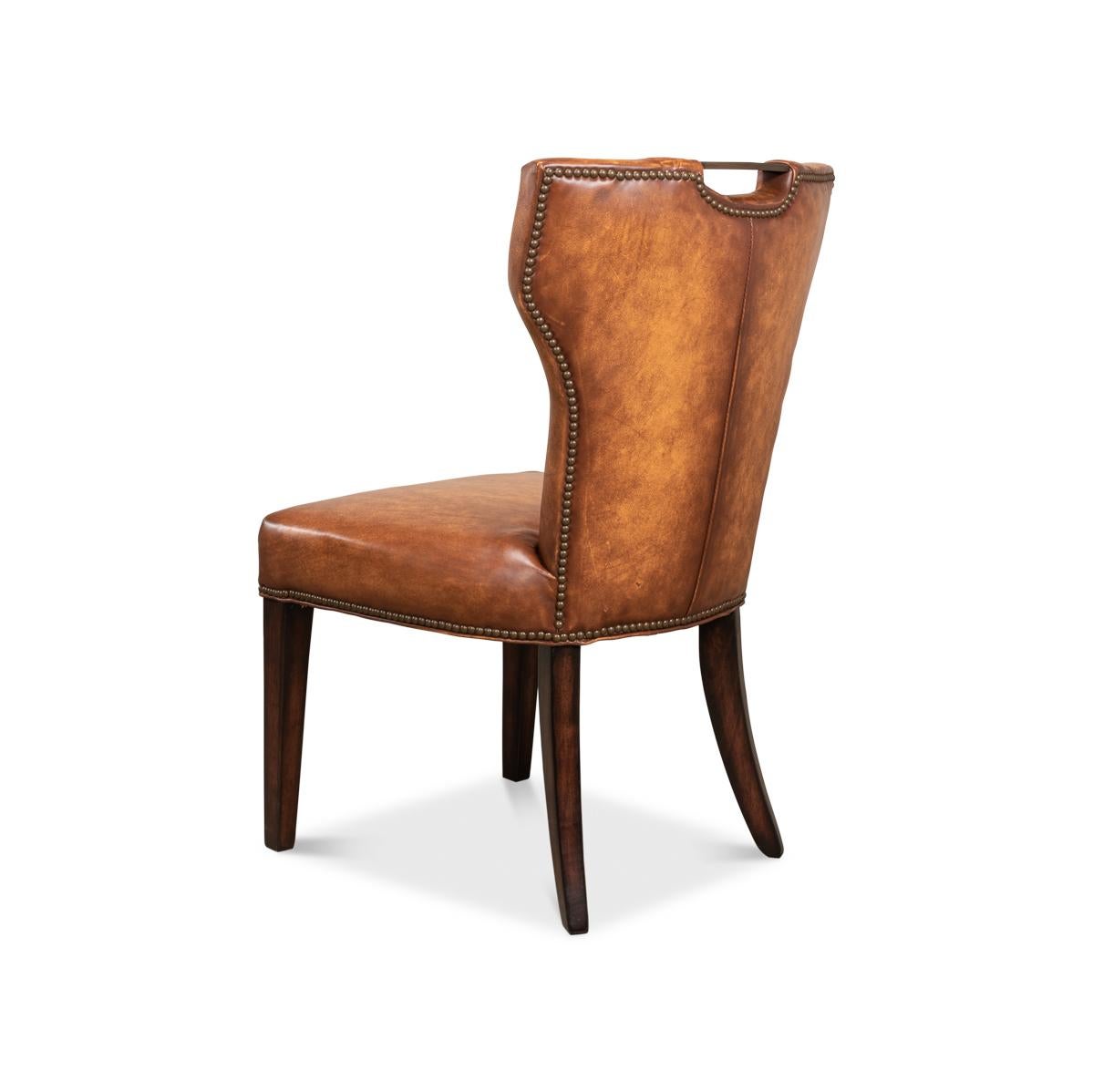Cognac Leather Dining Chair In New Condition For Sale In Westwood, NJ