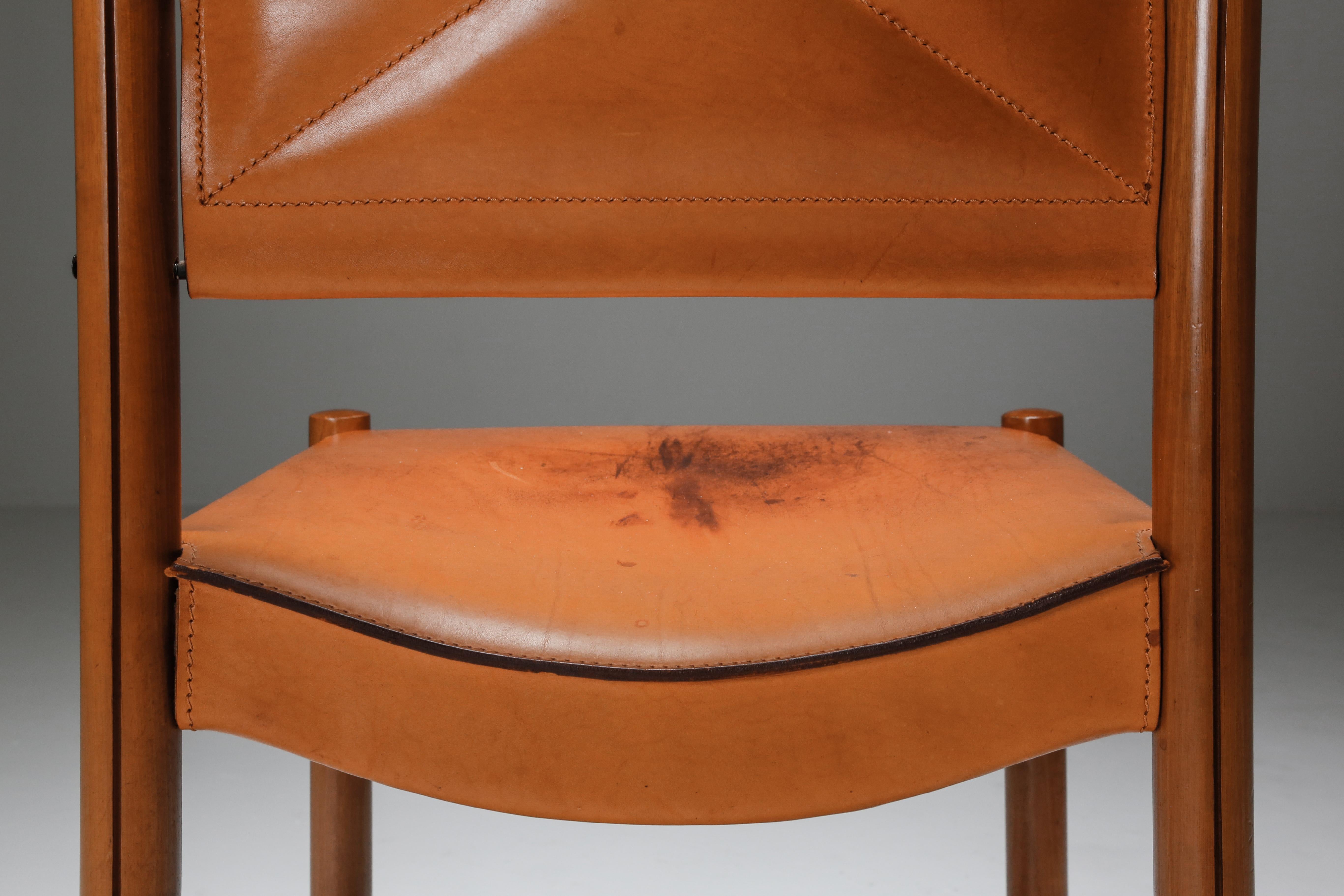 Mid-20th Century Cognac Leather Dining Chairs, Italy, 1960s For Sale