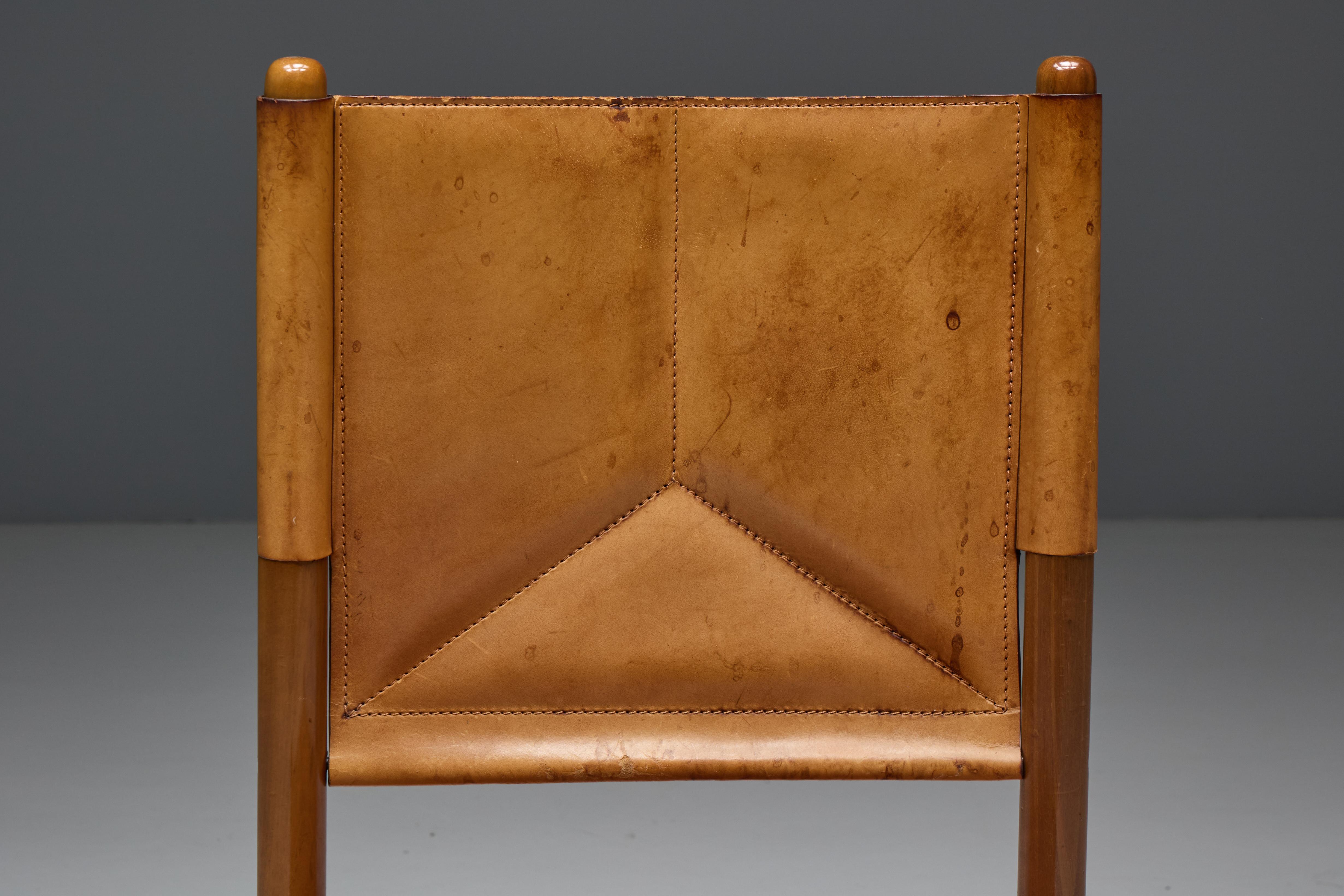 Sillas de comedor de cuero coñac, Italia, años 60 en venta 11