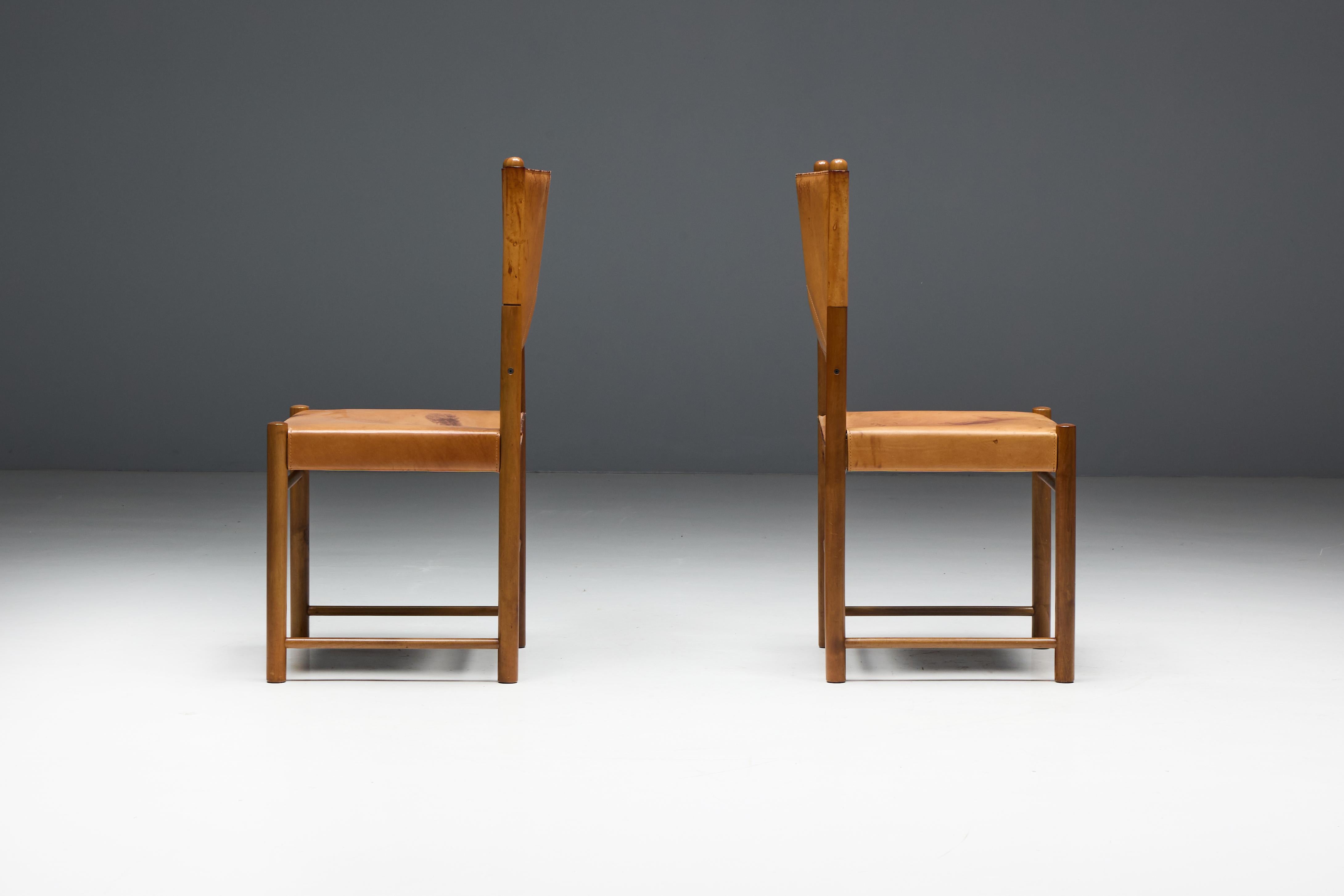 Sillas de comedor de cuero coñac, Italia, años 60 en venta 1