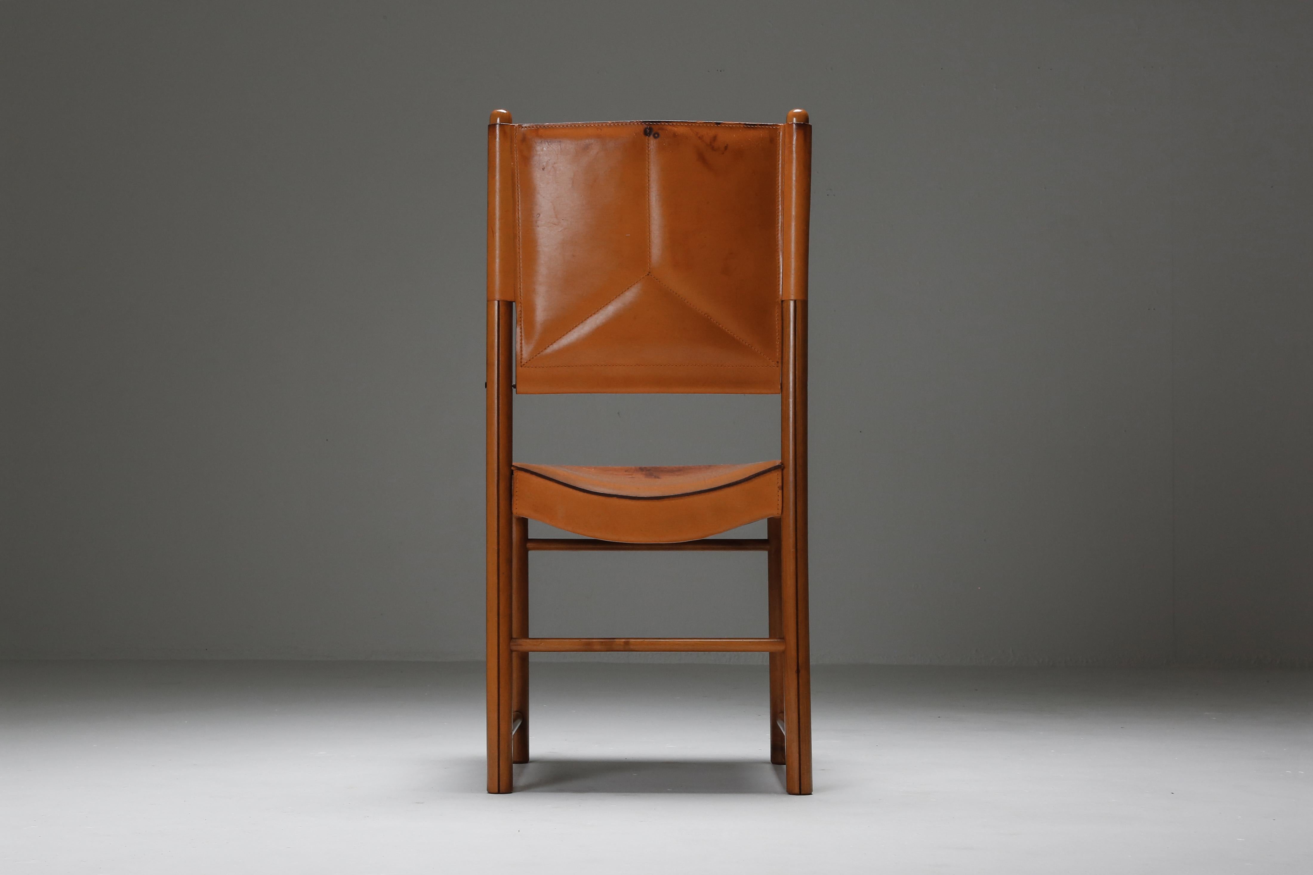Cognac Leather Dining Chairs, Italy, 1960s In Good Condition For Sale In Antwerp, BE