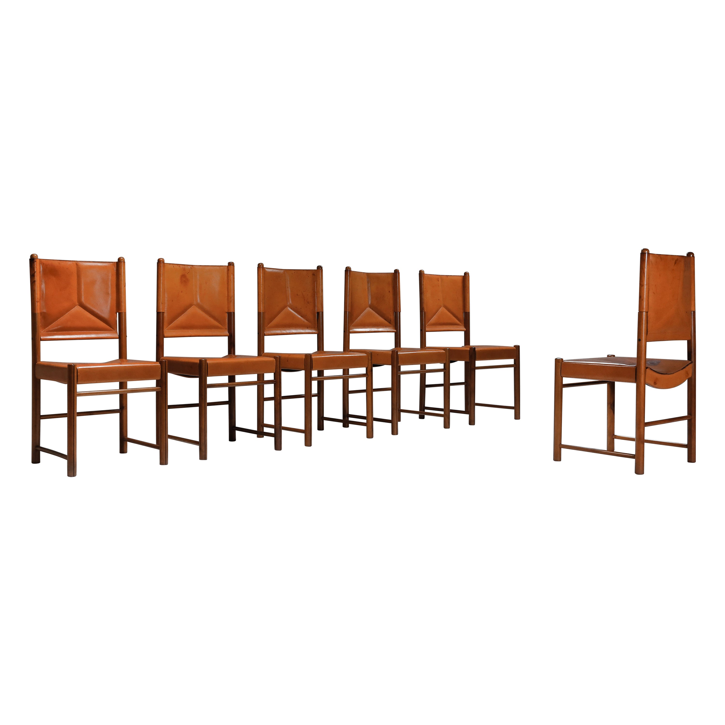 Cognac Leather Dining Chairs, Italy, 1960s For Sale at 1stDibs