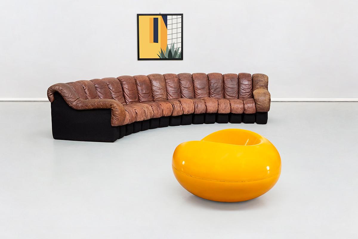 Cognac Leather DS600 Sofa, 15 Elements, by Eleonora Peduzzi Riva, De Sede, 1970s 5