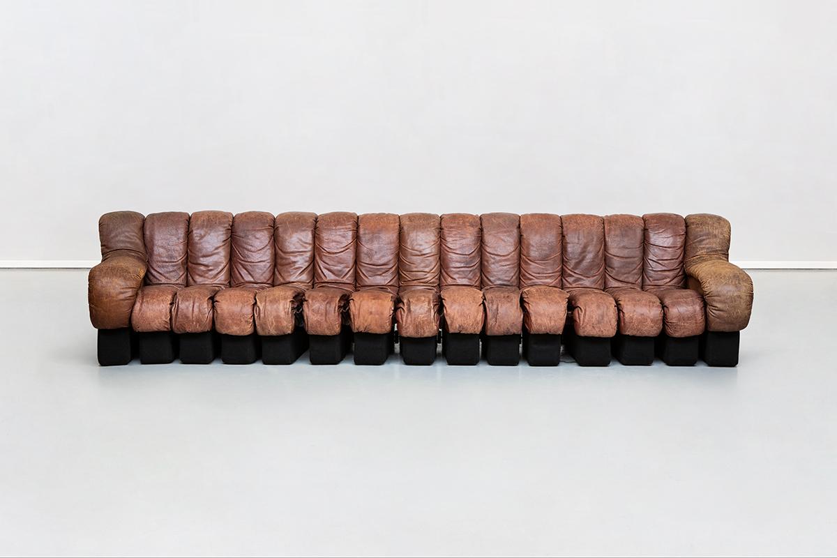 Italian Cognac Leather DS600 Sofa, 15 Elements, by Eleonora Peduzzi Riva, De Sede, 1970s