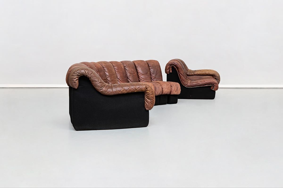 Cognac Leather DS600 Sofa, 15 Elements, by Eleonora Peduzzi Riva, De Sede, 1970s 1