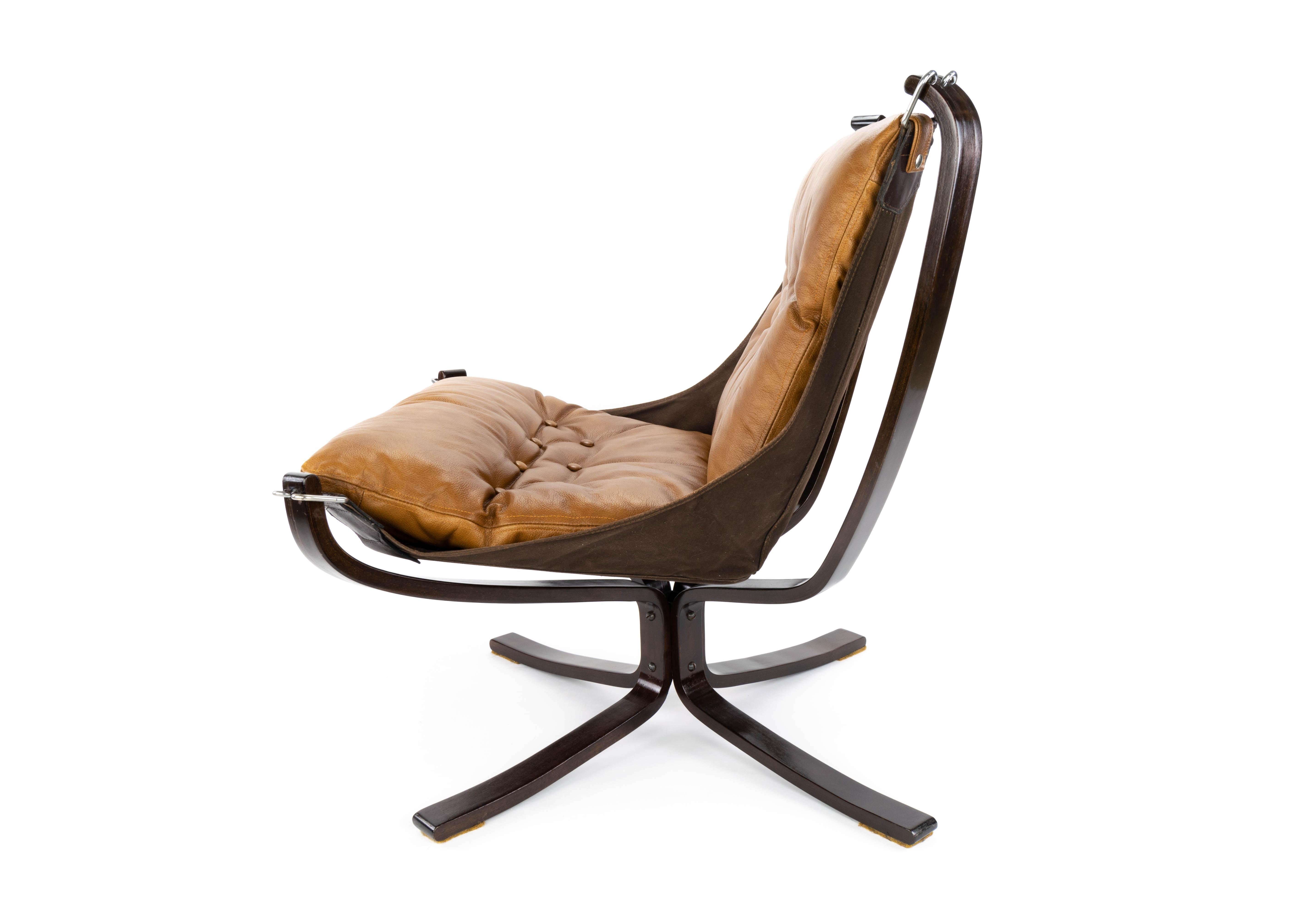 Mid-Century Modern Cognac Leather Falcon Longe Chair by Sigurd Ressell for Vatne Möbler Norway 1970