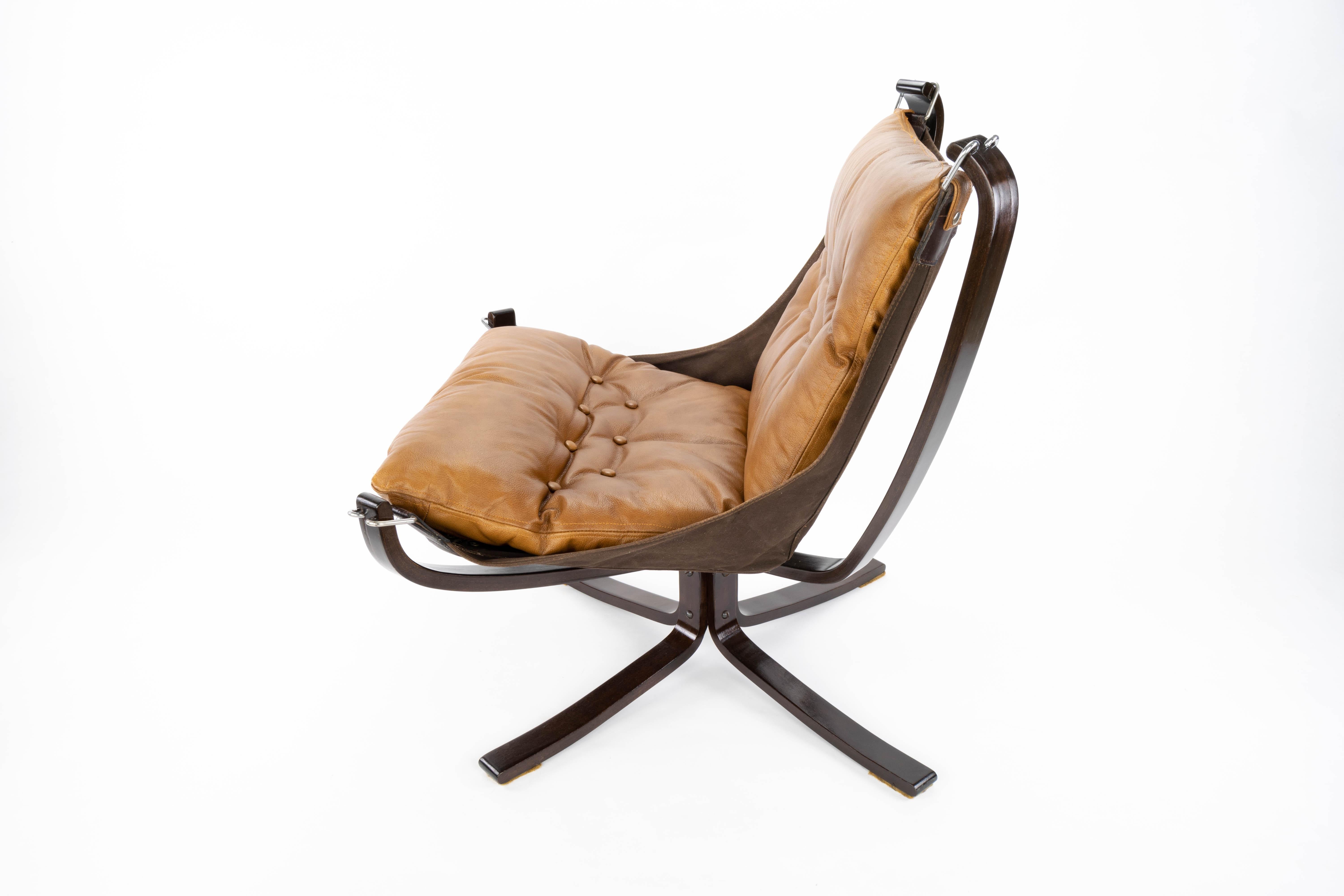 Norwegian Cognac Leather Falcon Longe Chair by Sigurd Ressell for Vatne Möbler Norway 1970