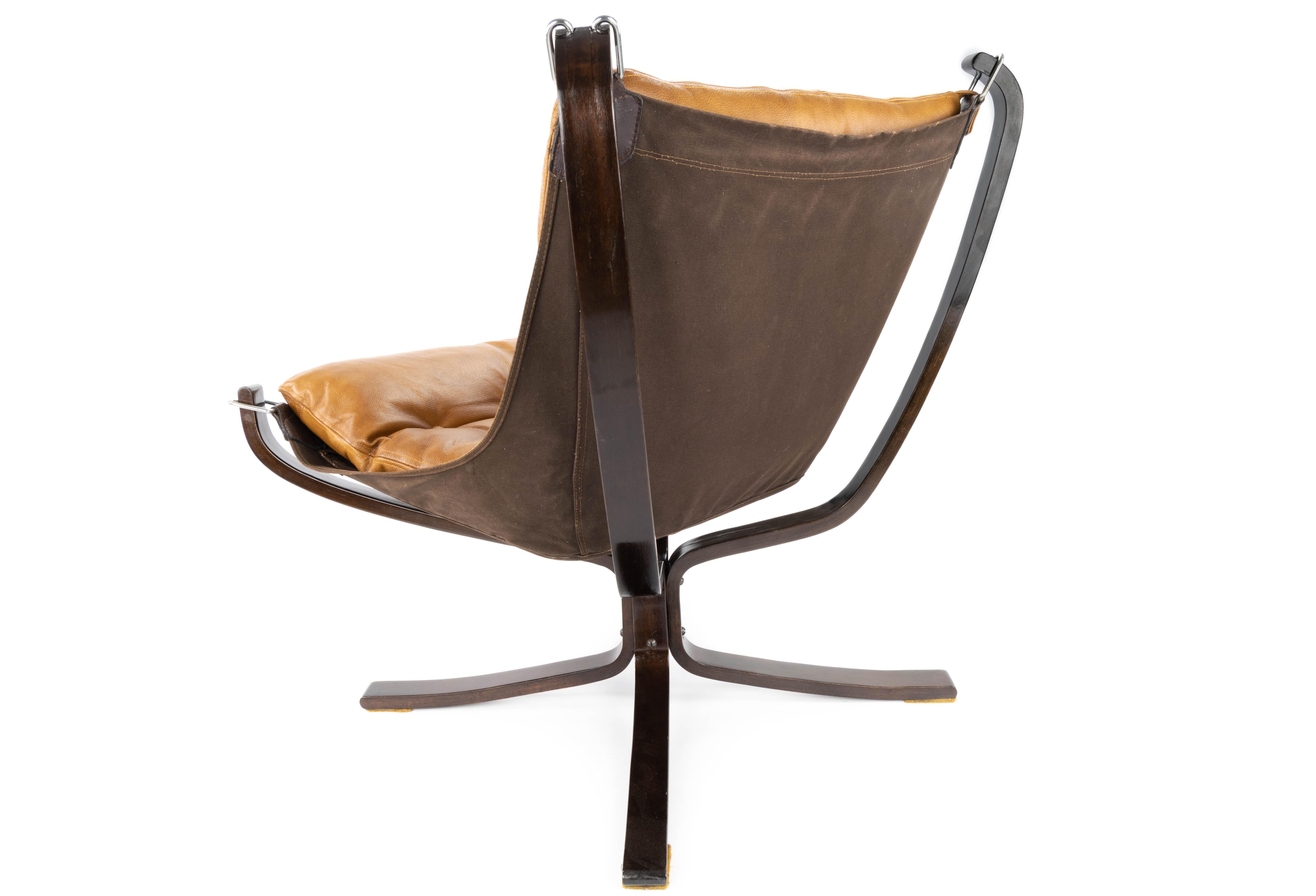 Dyed Cognac Leather Falcon Longe Chair by Sigurd Ressell for Vatne Möbler Norway 1970