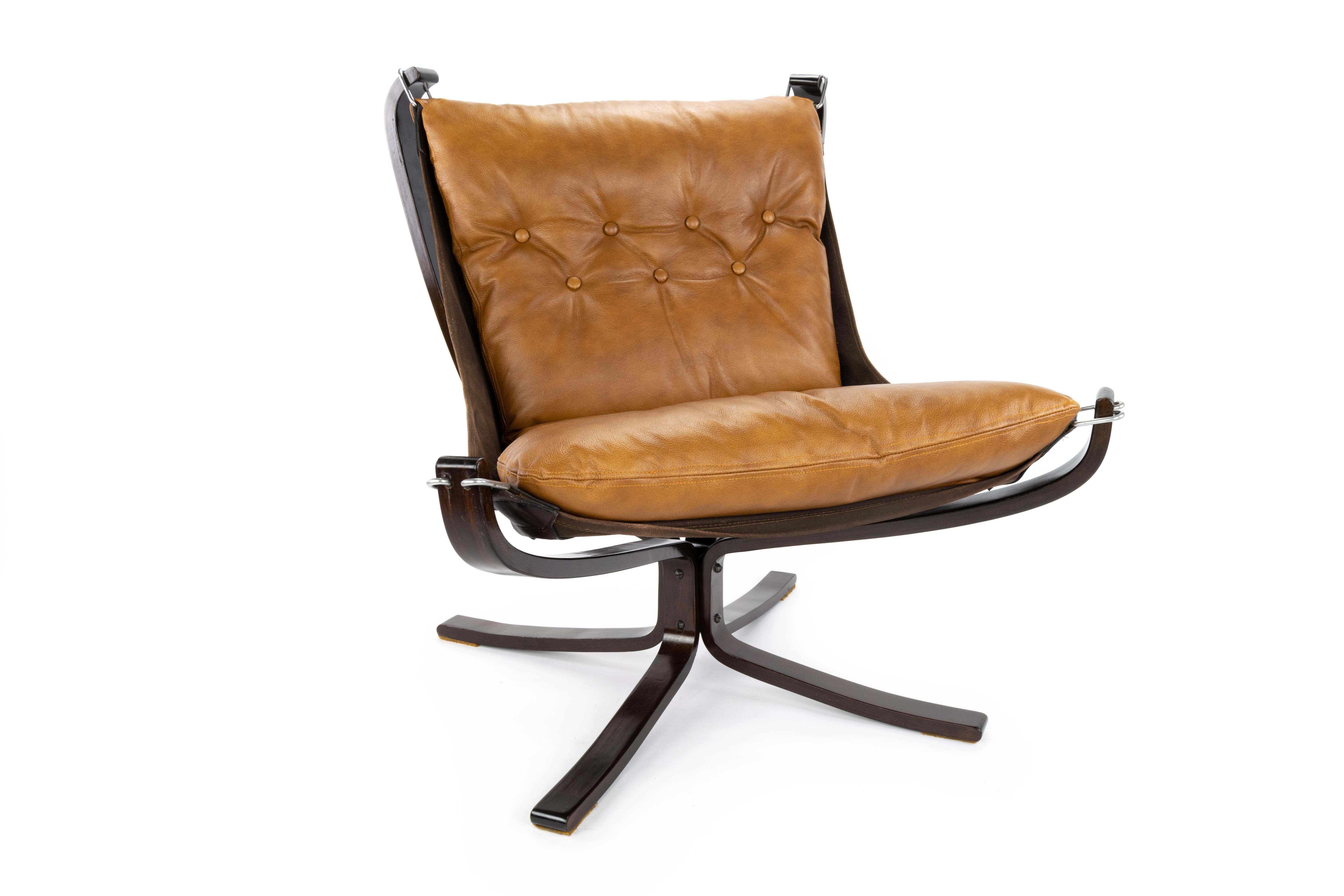 Cognac Leather Falcon Longe Chair by Sigurd Ressell for Vatne Möbler Norway 1970 1