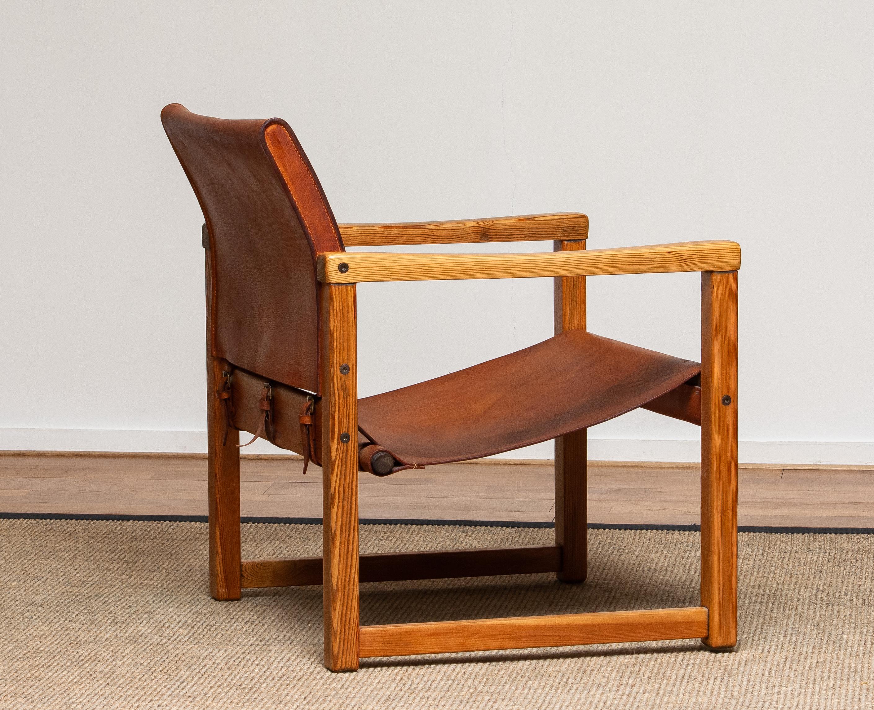 Late 20th Century Cognac Leather Karin Mobring Safari Armchair Model Diana by Ikea in Sweden 1970s