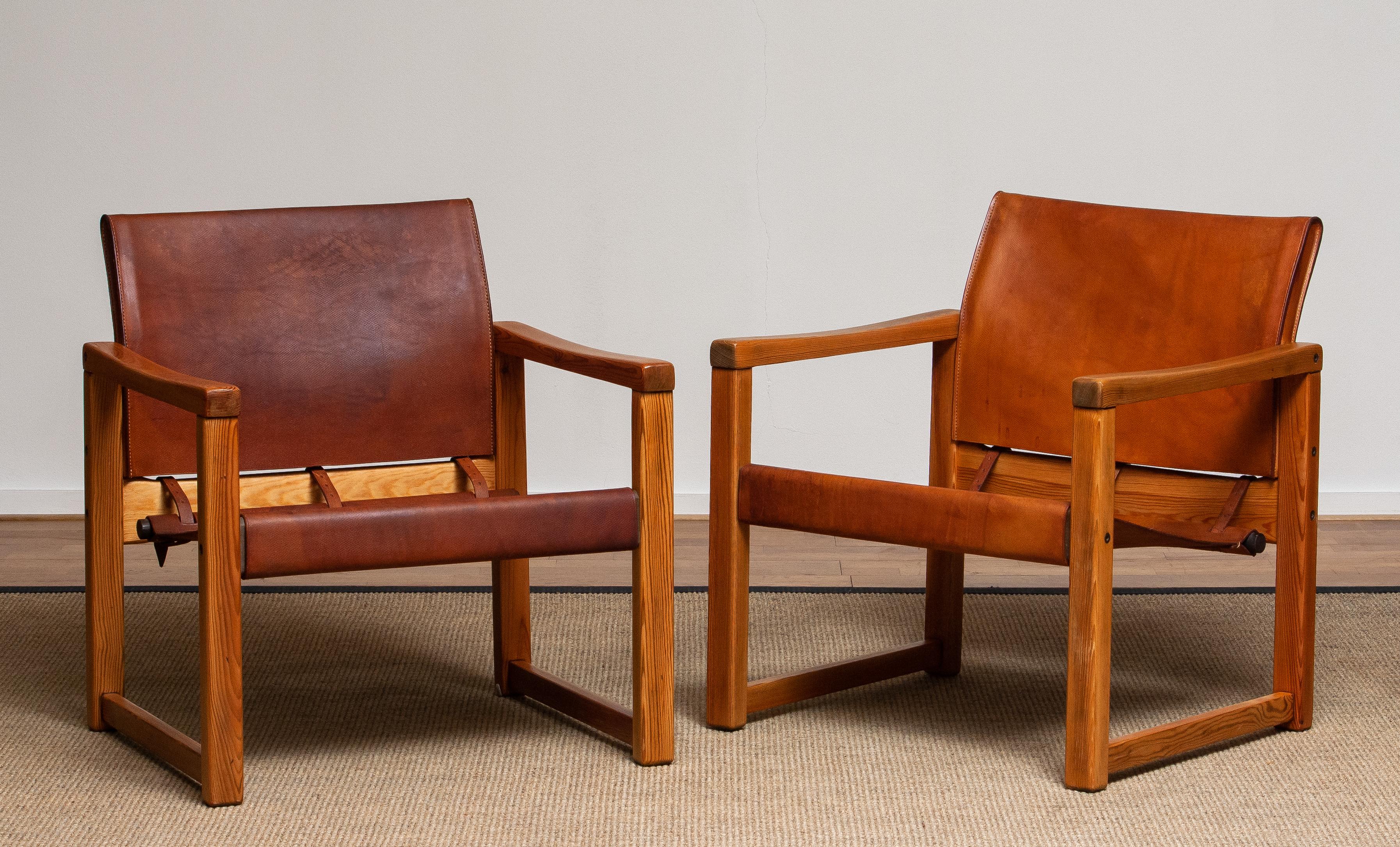 Swedish Cognac Leather Karin Mobring Safari Armchairs Model Diana, Ikea in Sweden, Pair