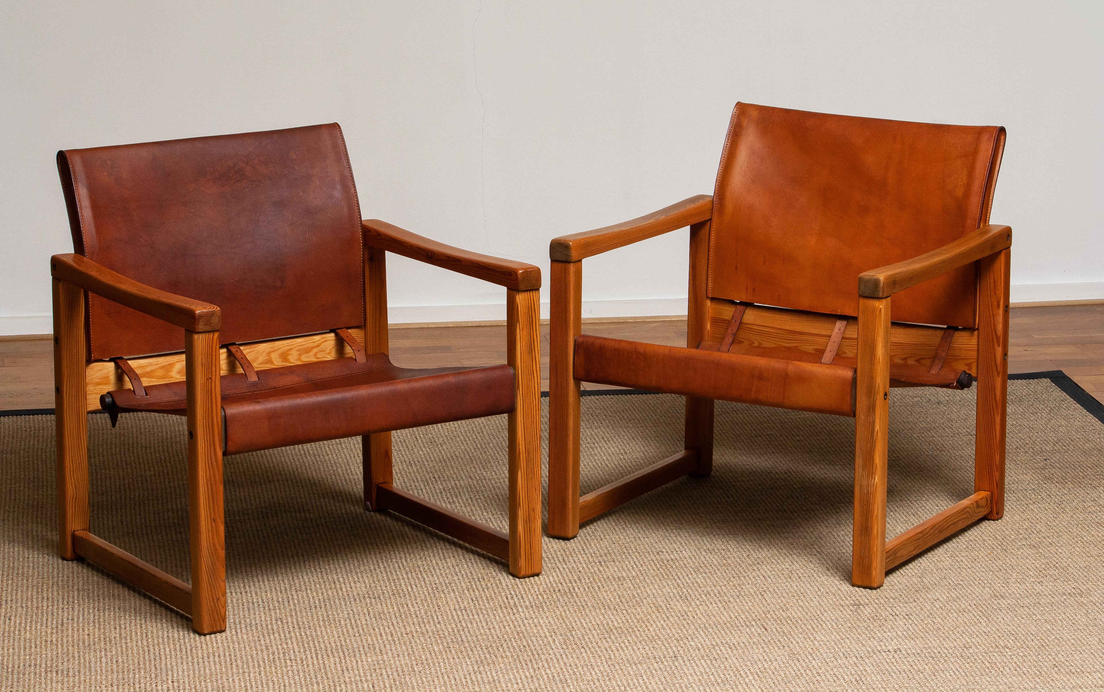 Late 20th Century Cognac Leather Karin Mobring Safari Armchairs Model Diana, Ikea in Sweden, Pair